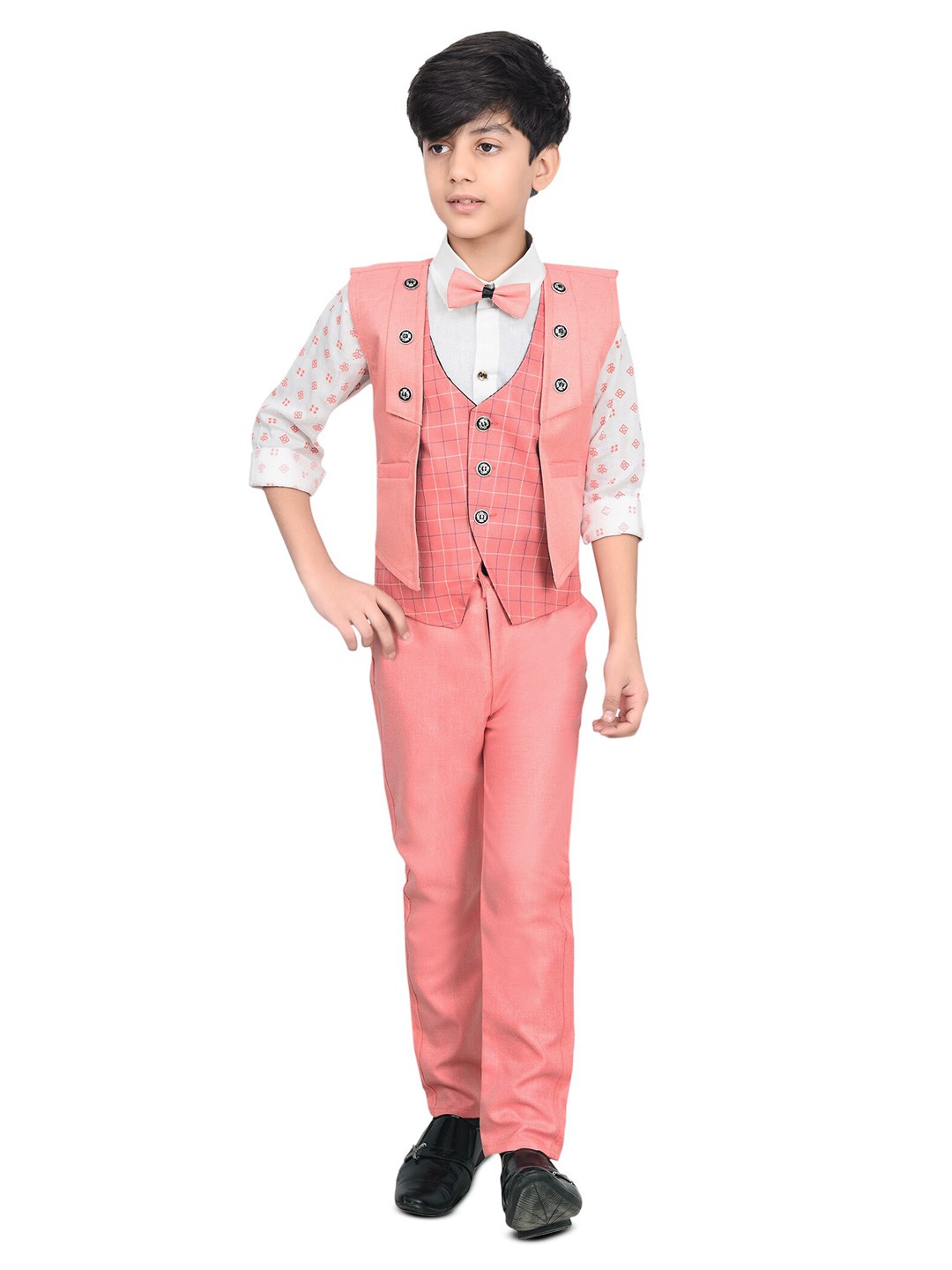 

BAESD Boys Printed Shirt With Trousers & Waistcoat, Pink