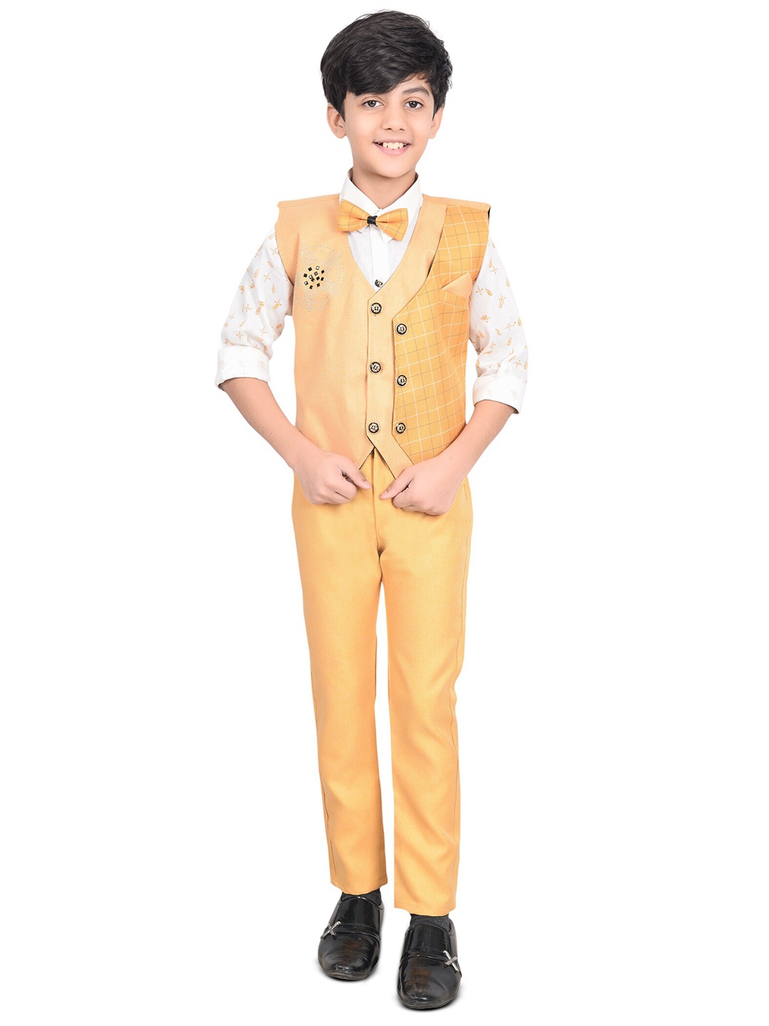 

BAESD Boys 3-Piece Checked Party Suit, Mustard