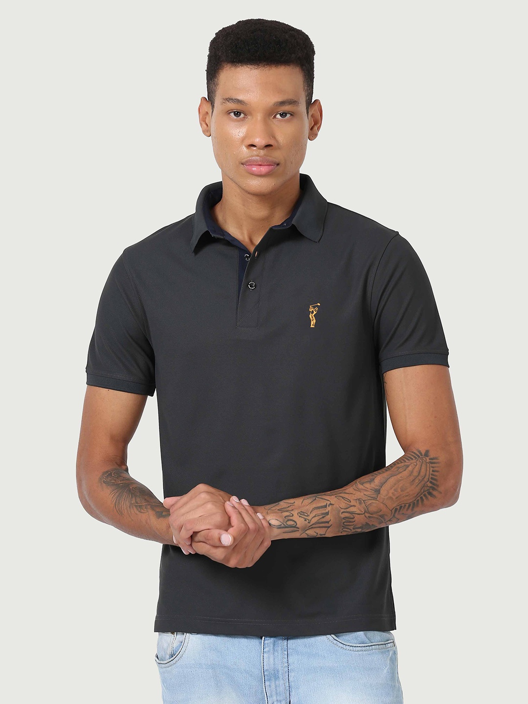 

STELLERS Polo Collar Embroidered Dry Fit T-shirt, Grey