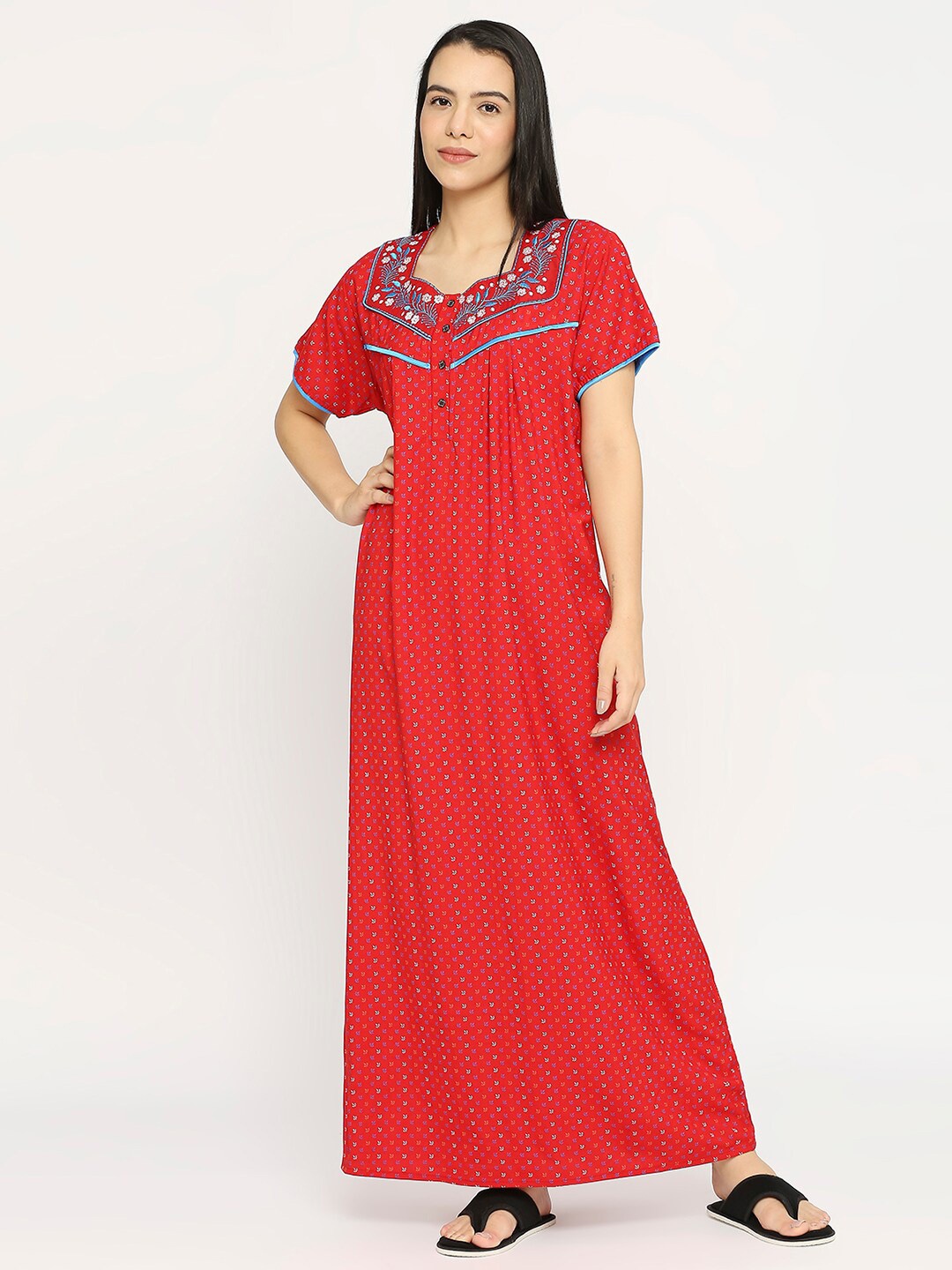 

Pretty Awesome Ethnic Motifs Printed Maxi Nightdress, Red