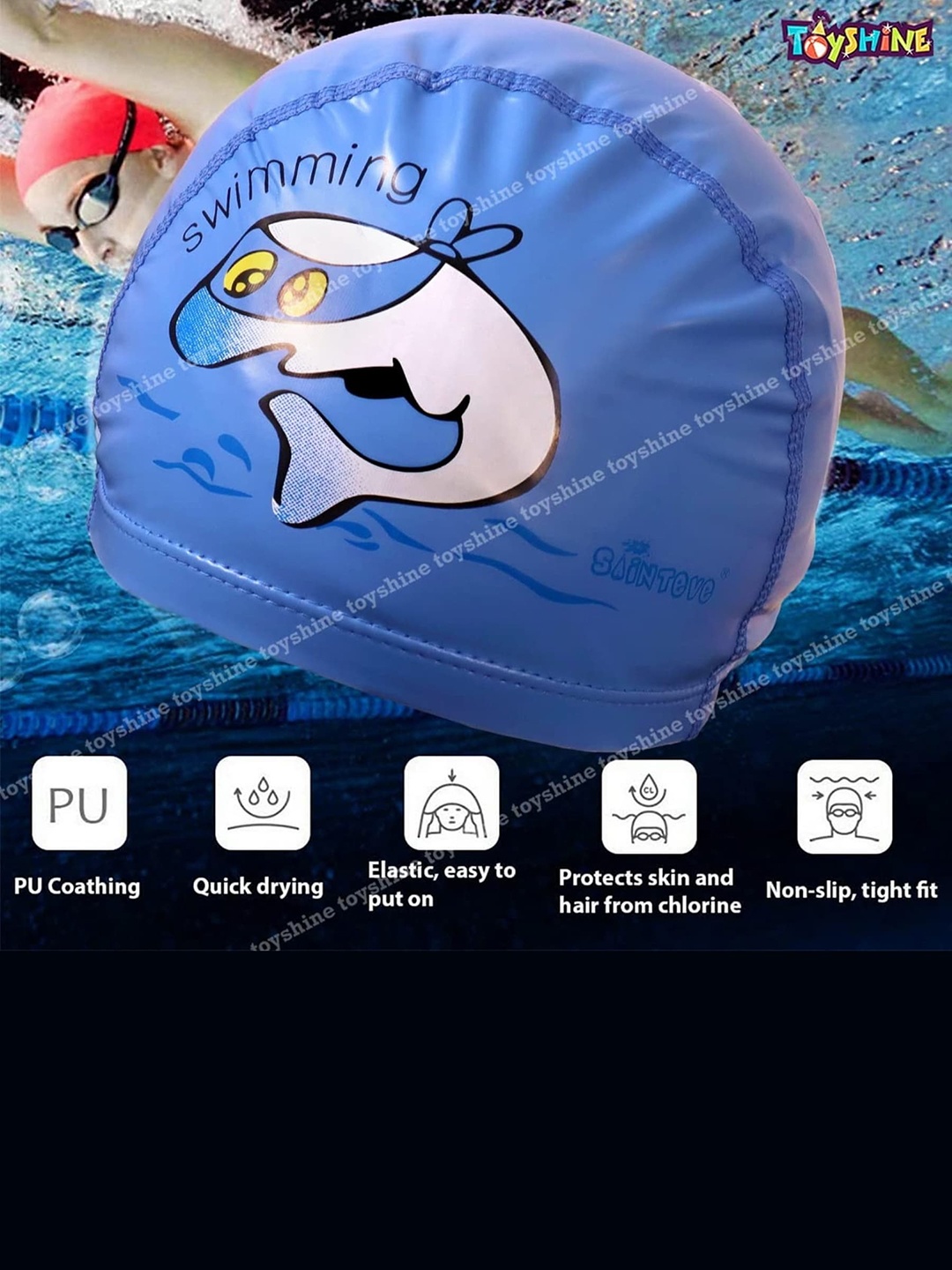 

EL REGALO Kids Printed Swim Cap, Blue