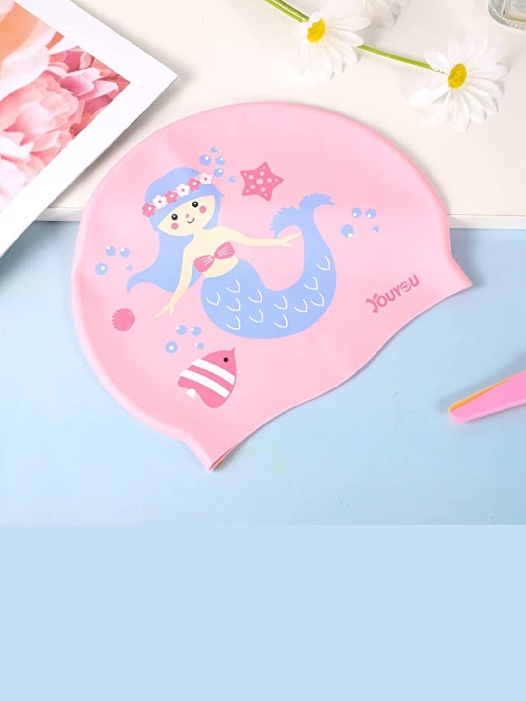 

EL REGALO Kids Printed Water Proof Swimming Cap, Pink