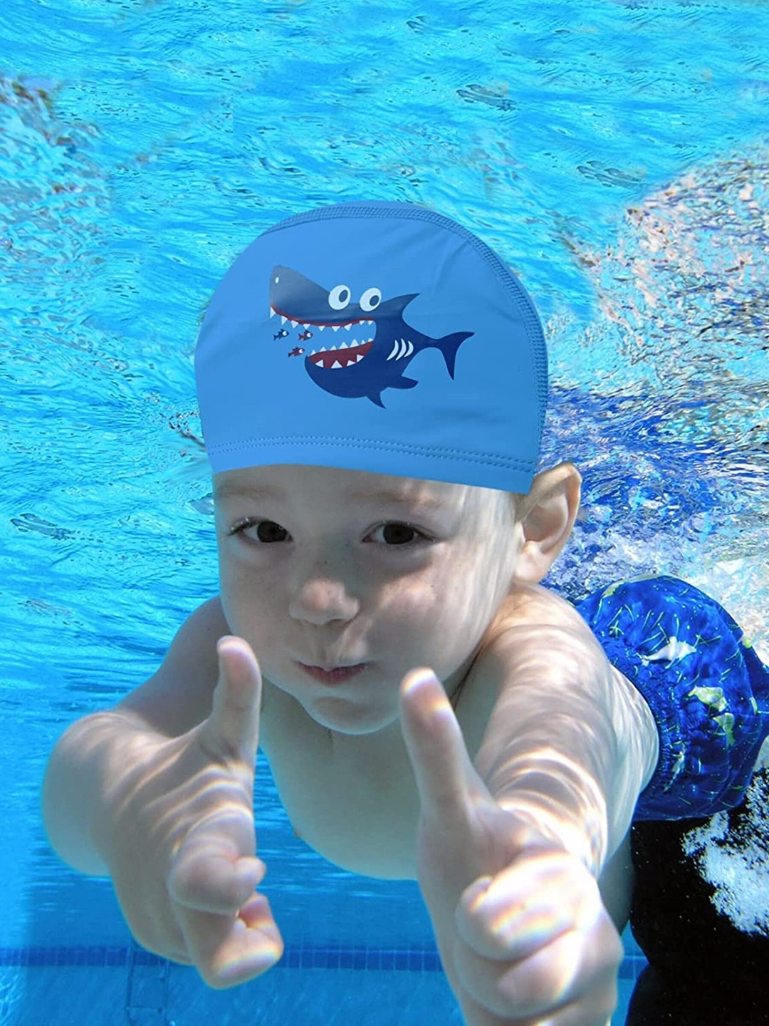 

EL REGALO Kids Printed Swimming Cap, Blue