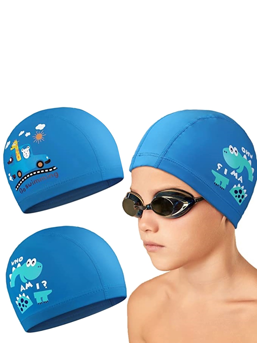 

EL REGALO Kids Printed Swimming Cap, Blue