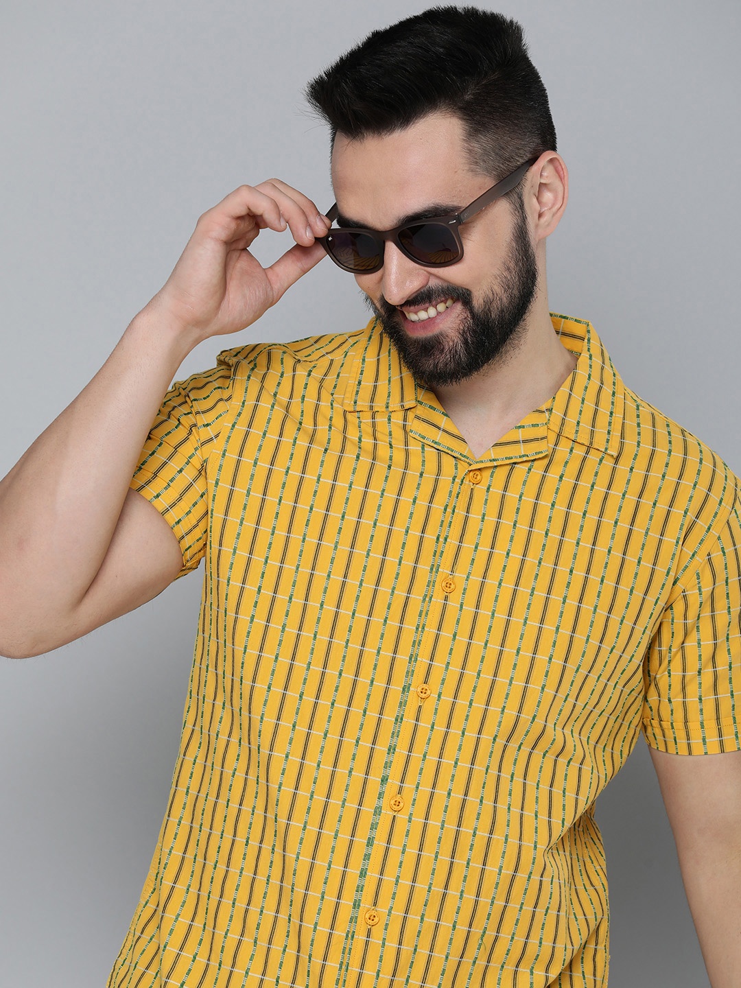 

HERE&NOW Pure Cotton Slim Fit Horizontal Striped Shirt, Yellow