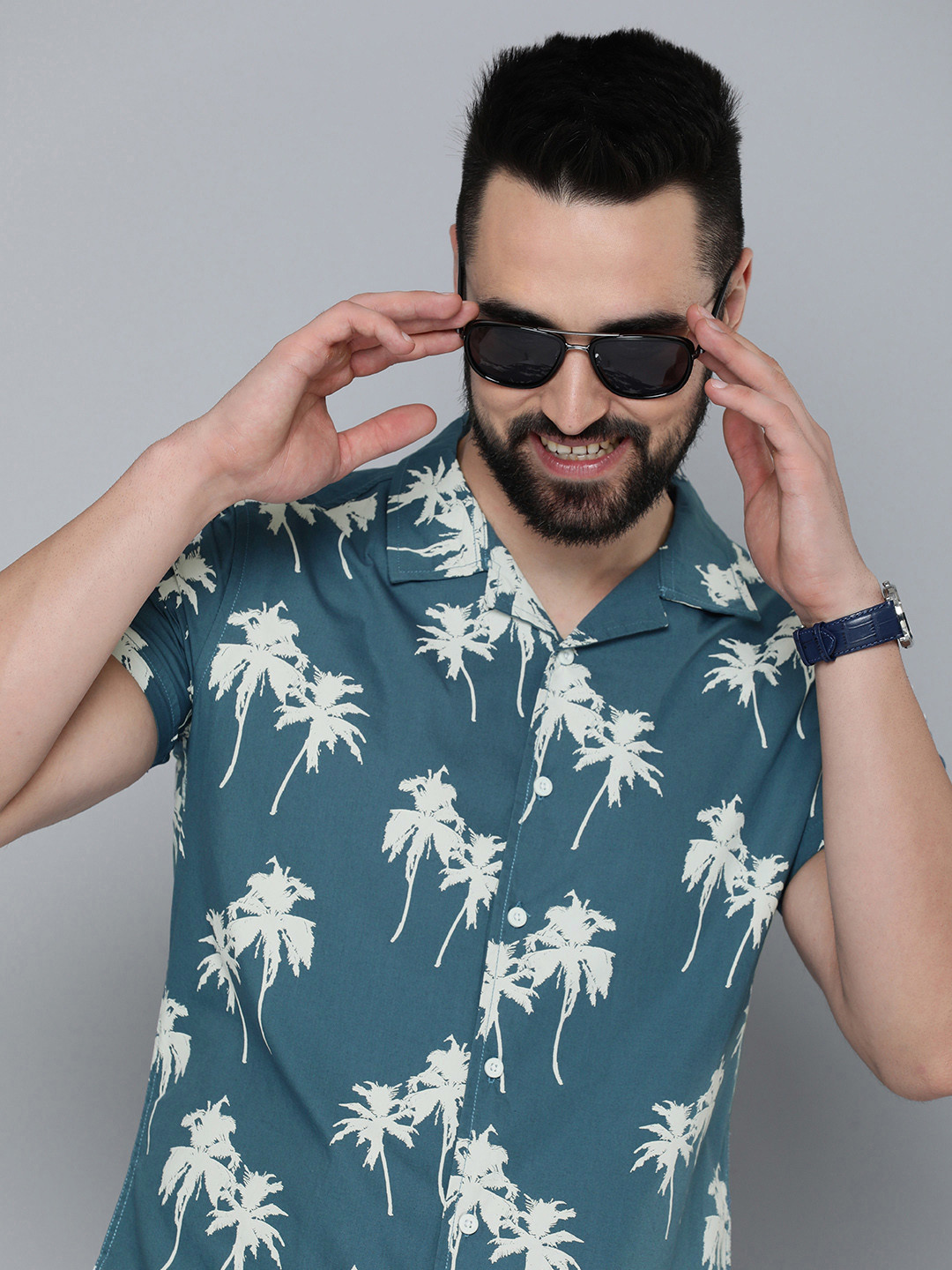 

HERE&NOW Pure Cotton Floral Print Slim Fit Shirt, Blue