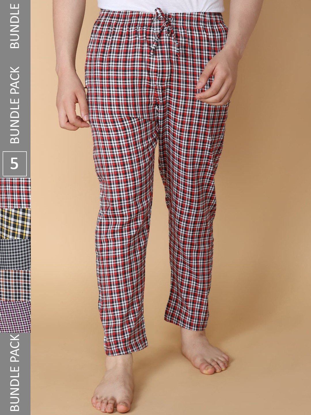

LUX VENUS Men Pack Of 5 Pure Cotton Lounge Pants, Assorted