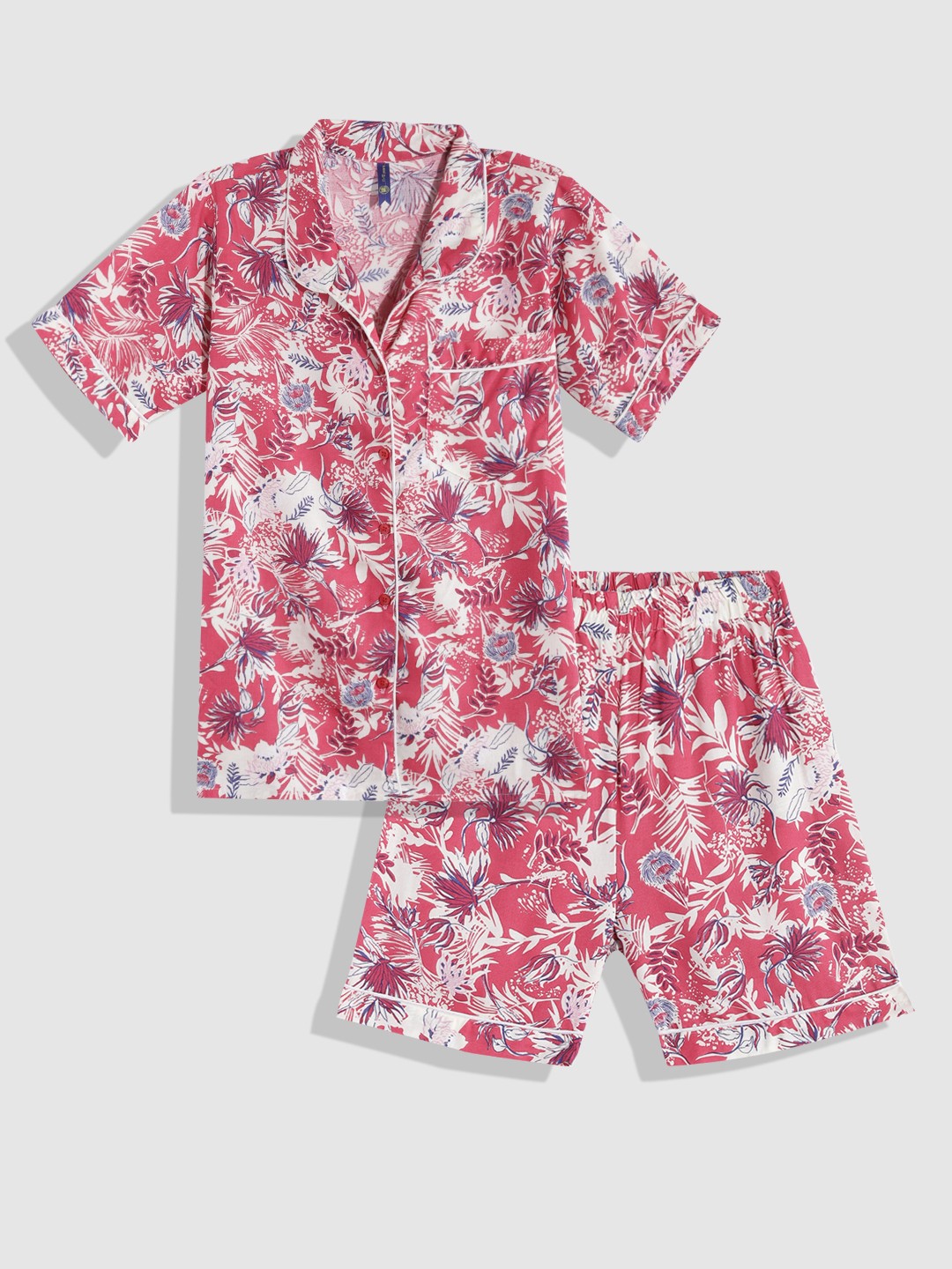 

YK Girls Floral Printed Night Suit, Red