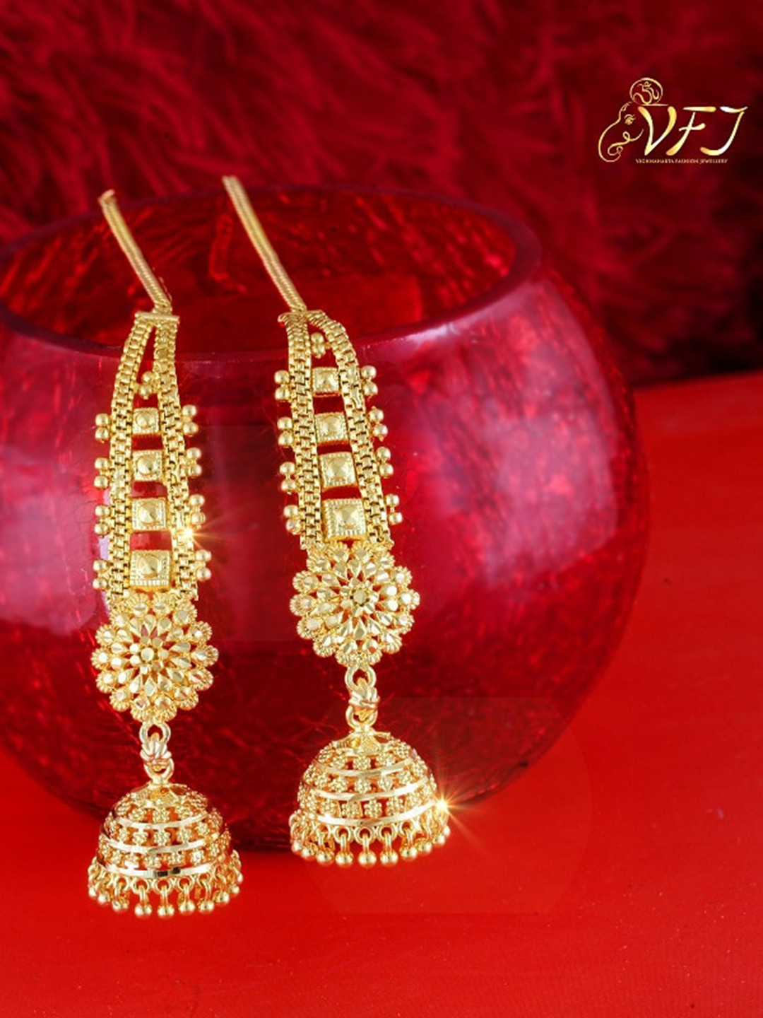 

Vighnaharta Gold-Plated Floral Jhumkas