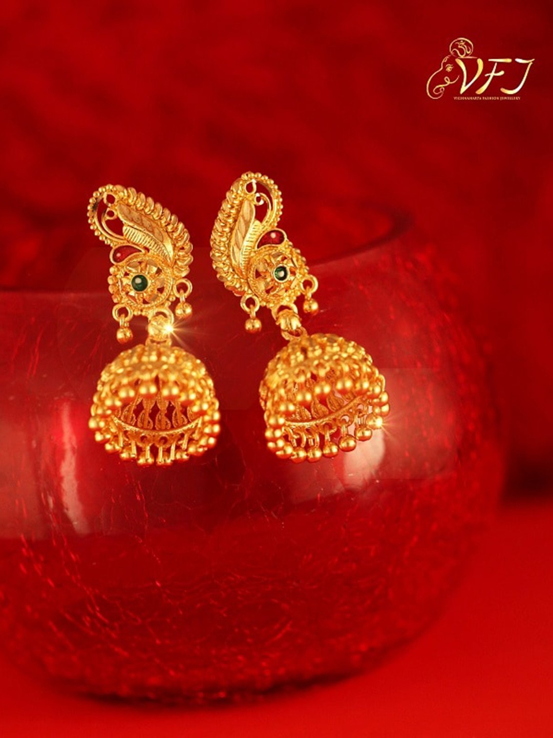 

Vighnaharta Floral Jhumkas Earrings, Gold