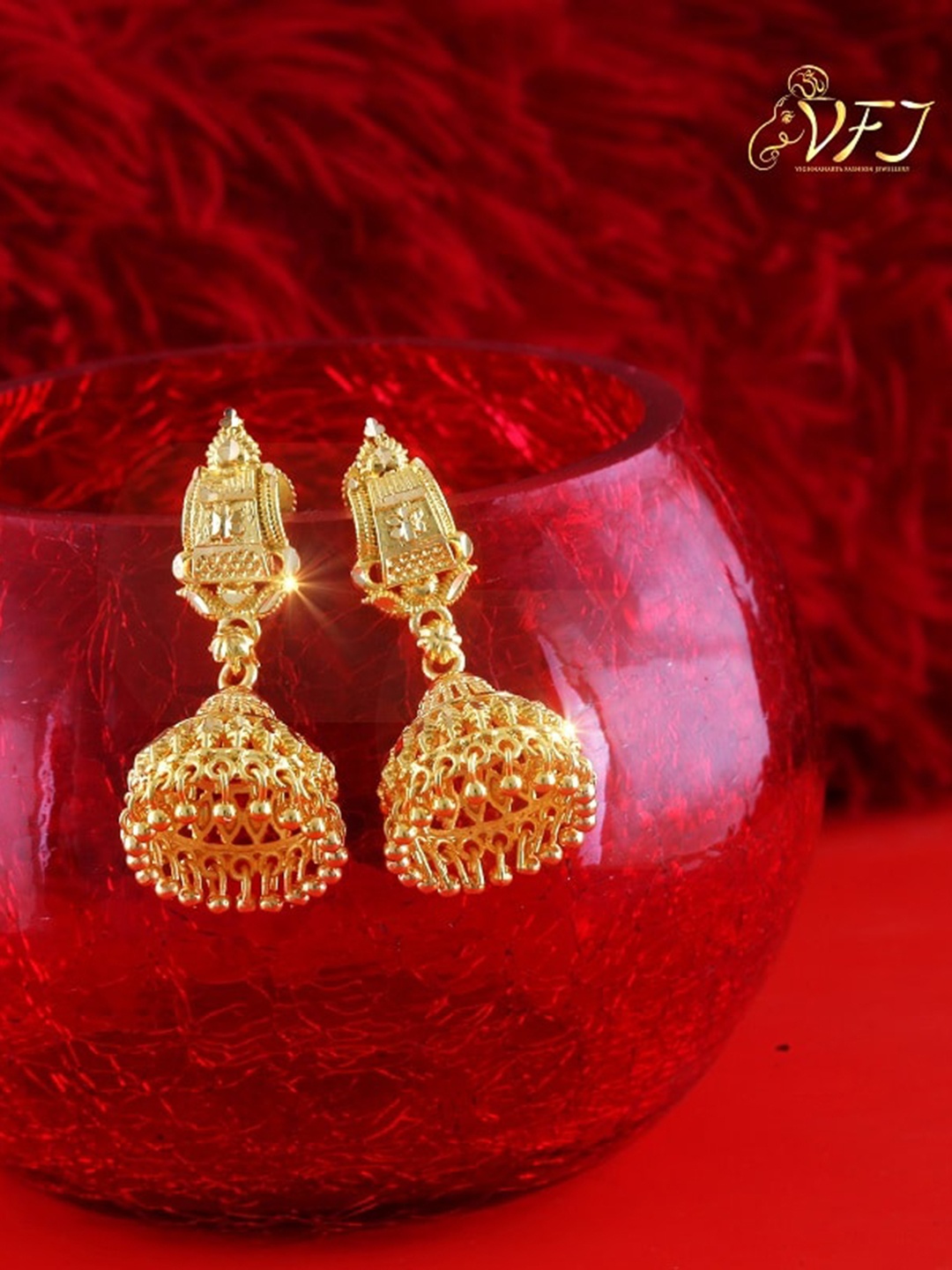

Vighnaharta Gold-Plated Floral Jhumkas Earrings