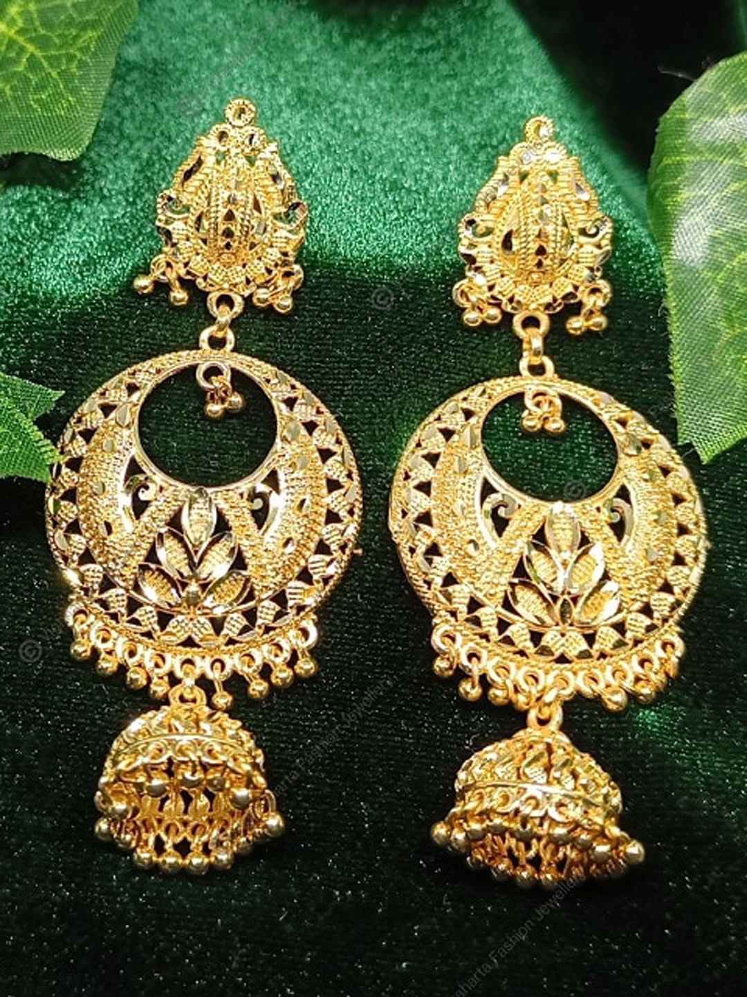 Vighnaharta Gold-Plated Floral Jhumkas
