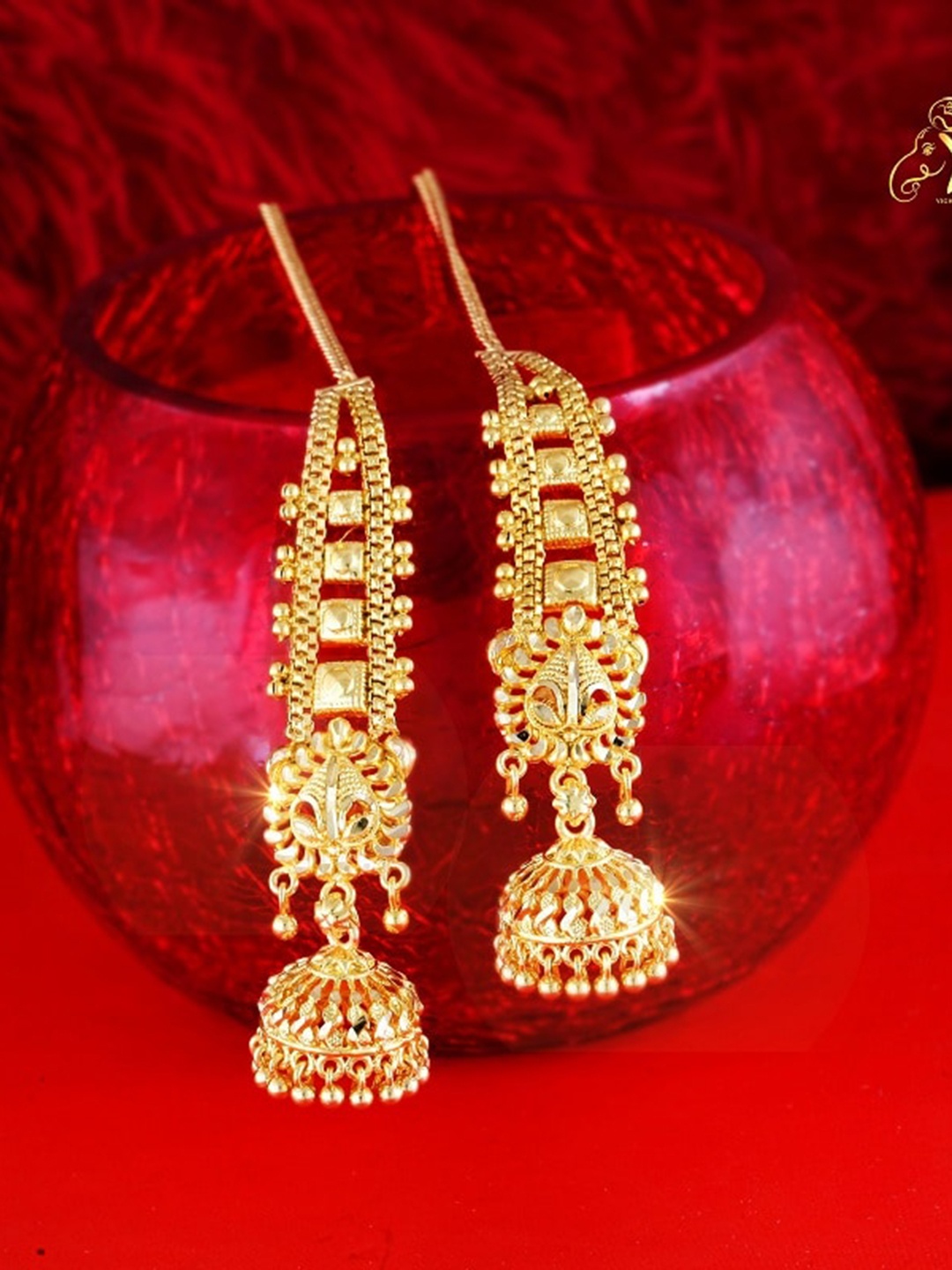 

Vighnaharta Floral Jhumkas Earrings, Gold