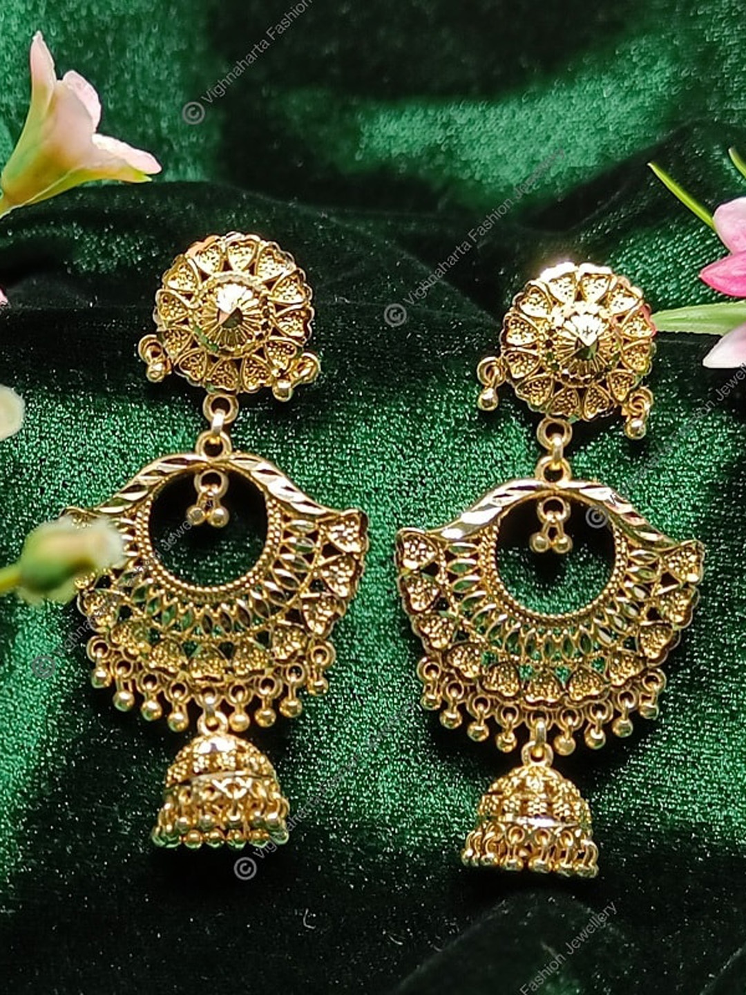 

Vighnaharta Gold-Plated Floral Jhumka