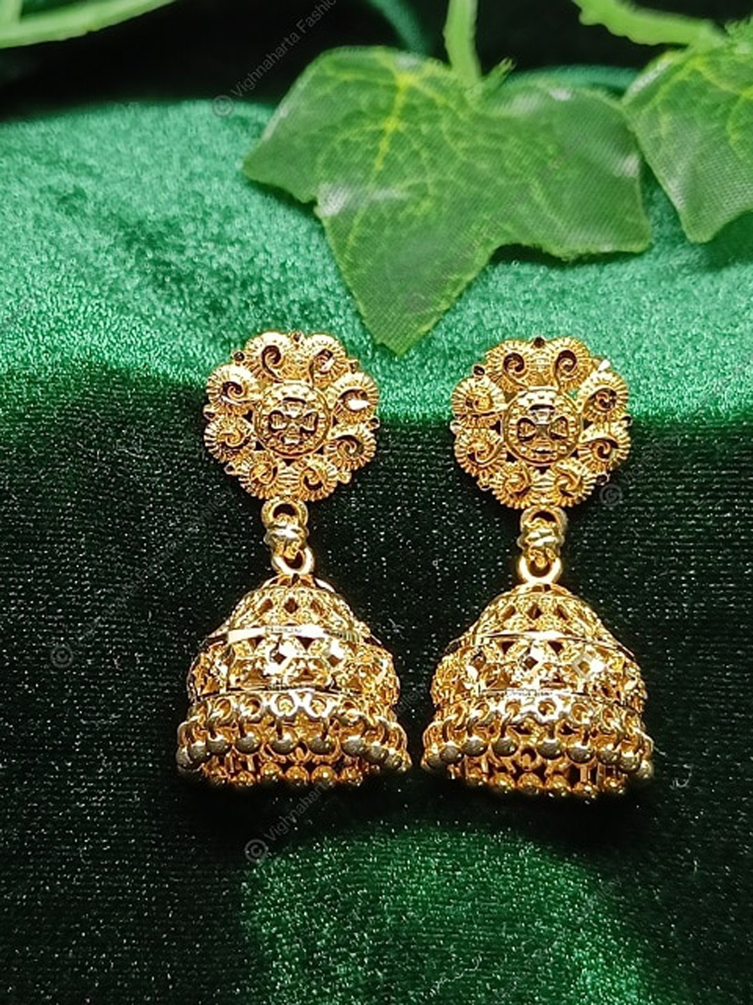 

Vighnaharta Gold-Plated Floral Jhumkas Earrings