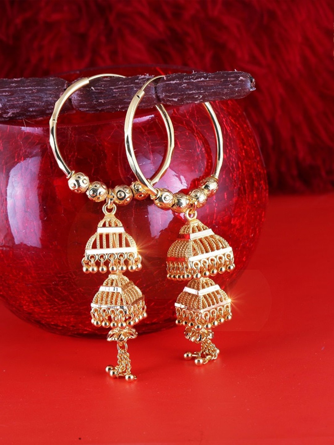 

Vighnaharta Gold-Plated Floral Jhumkas