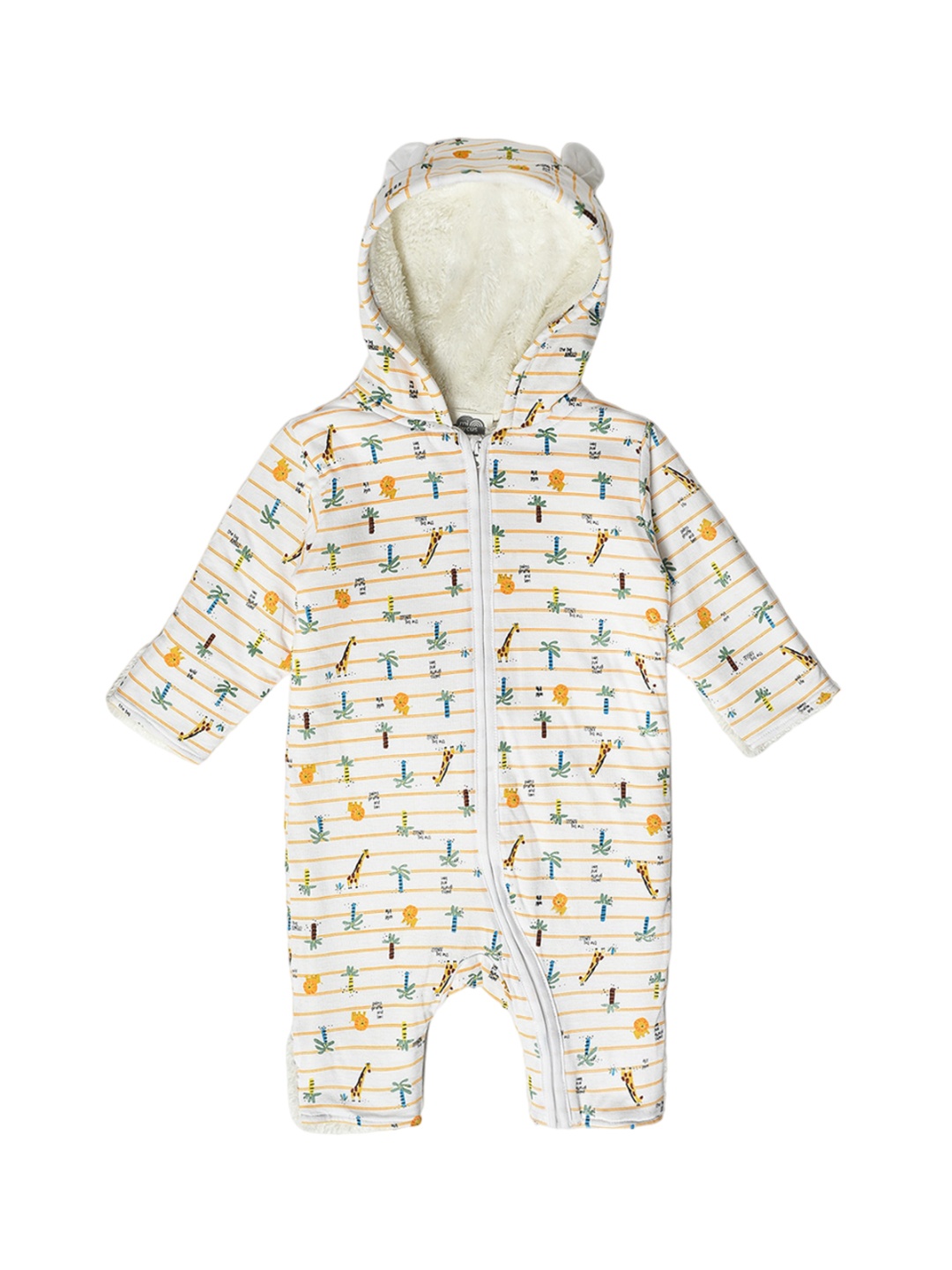 

MiArcus Infant Printed Hooded Cotton Rompers, Cream