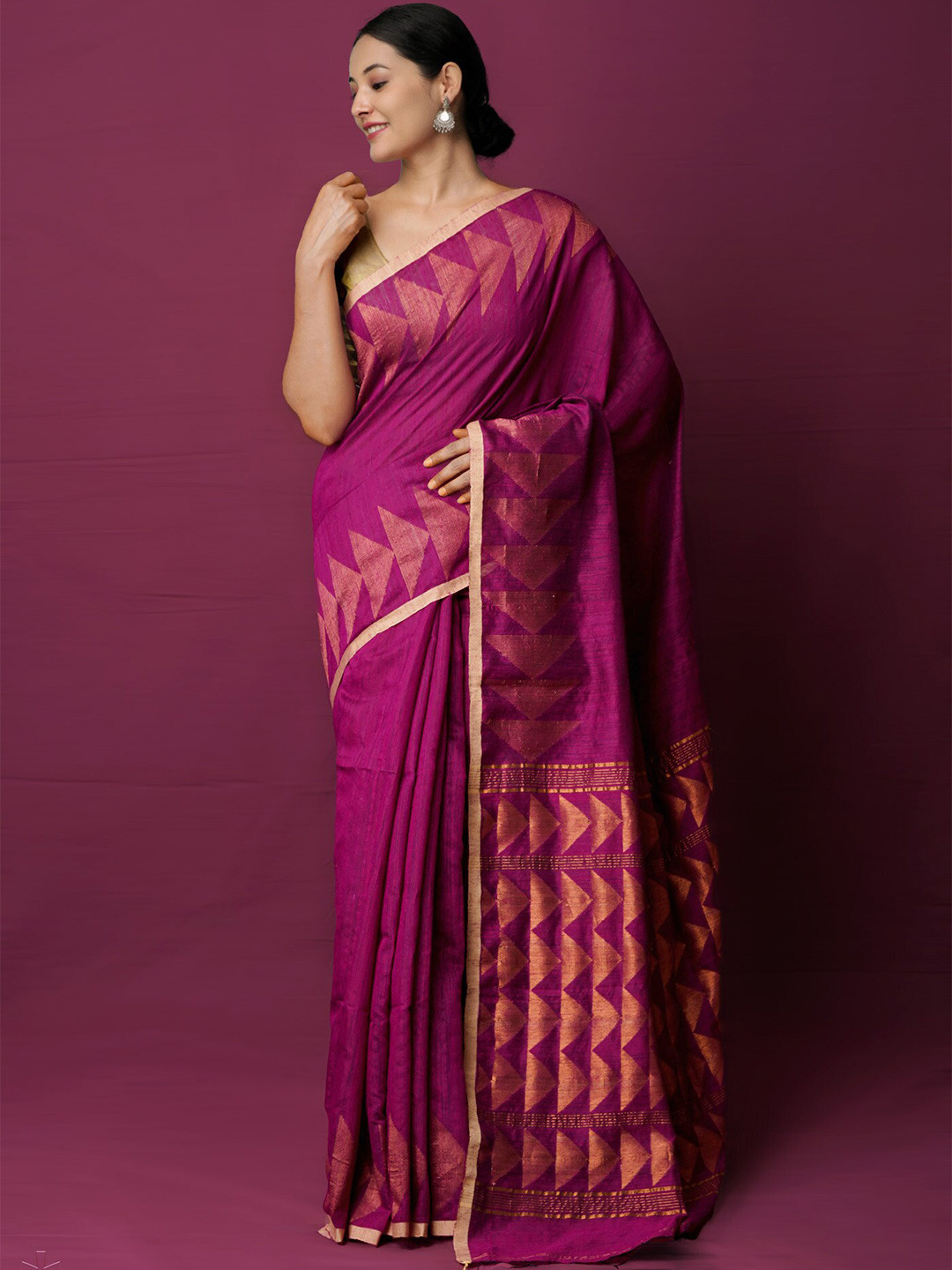 

Unnati Silks Woven Design Zari Silk Cotton Jamdani Saree, Purple