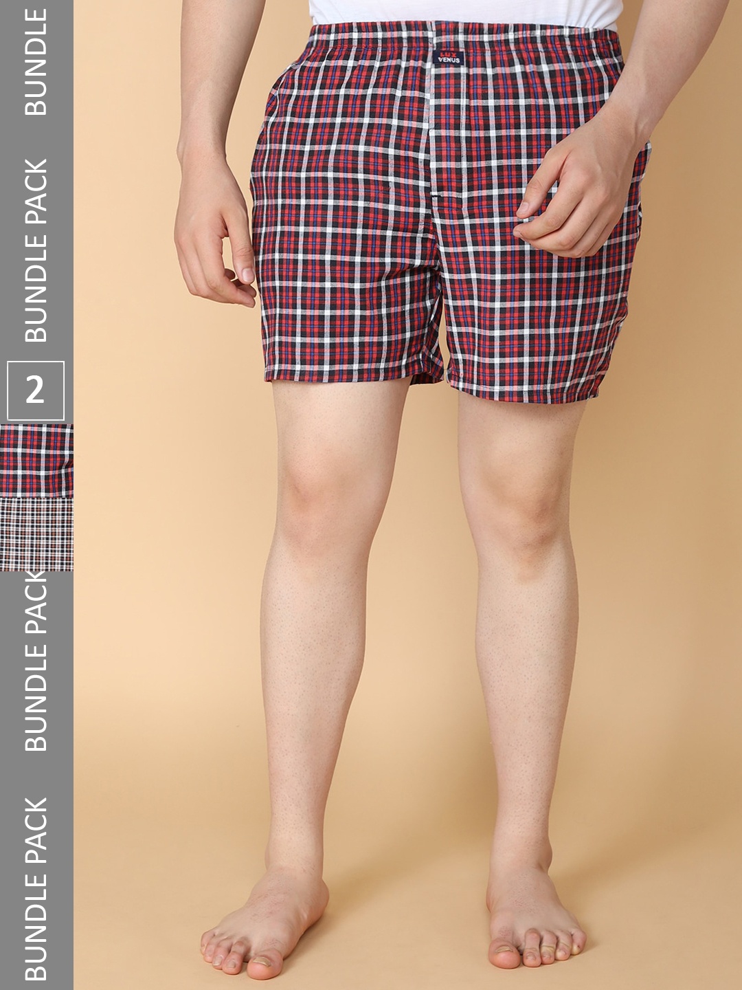 

LUX VENUS Men Pack Of 2 Assorted Checked Cotton Boxers