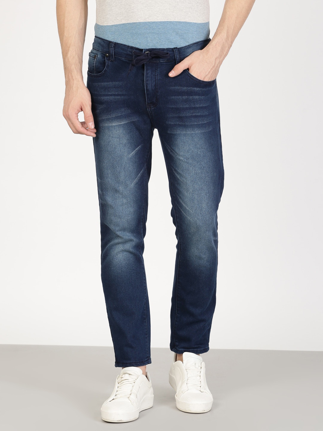 

ether Men Blue Slim Fit Mid-Rise Clean Look Jeans with Drawstring