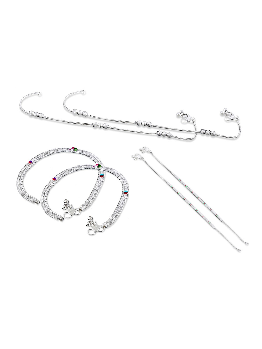 

RUHI COLLECTION Set Of 3 Silver-Plated Beaded Anklets