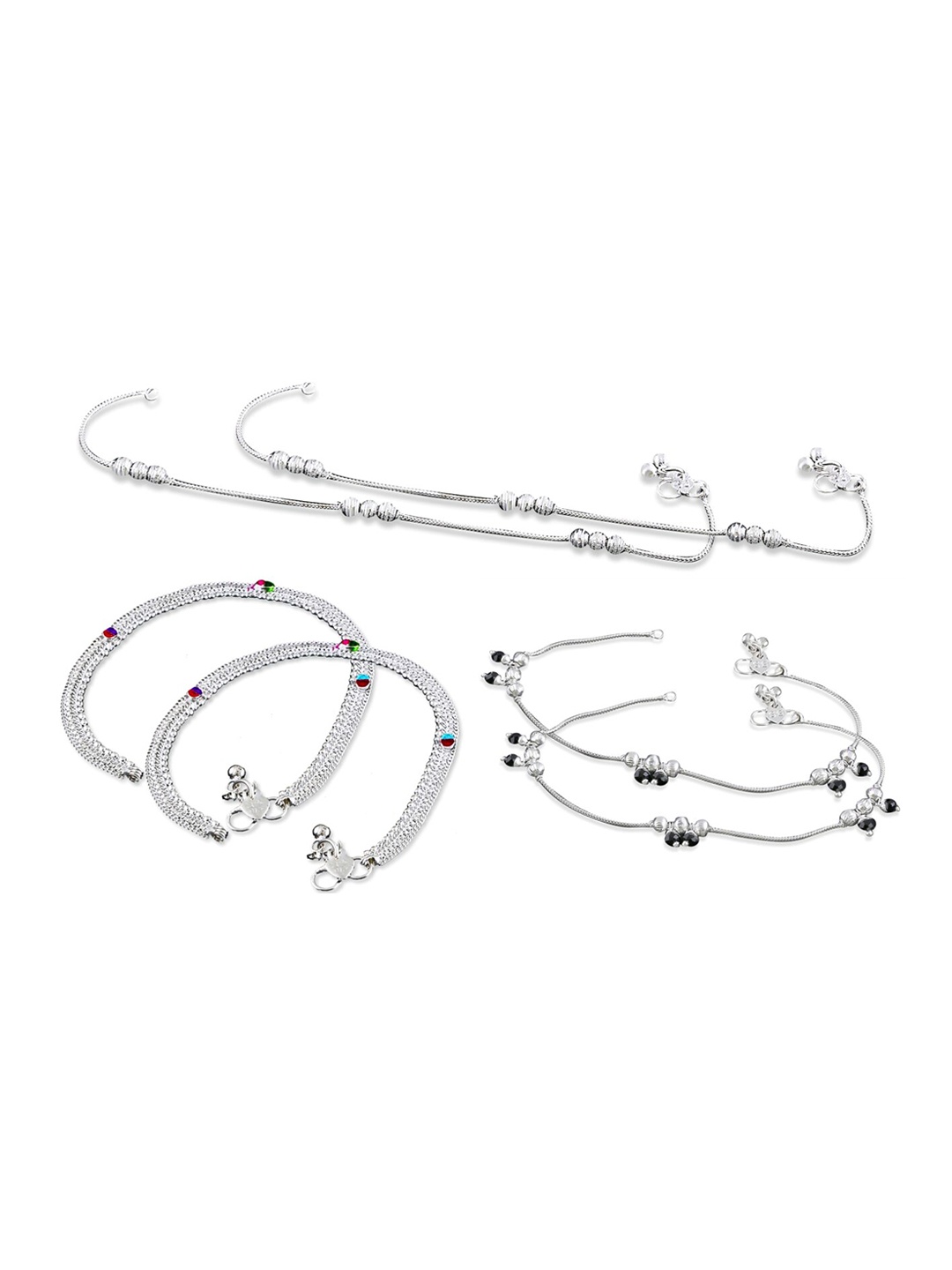 

RUHI COLLECTION Set Of 3 Silver-Plated Beaded Anklets