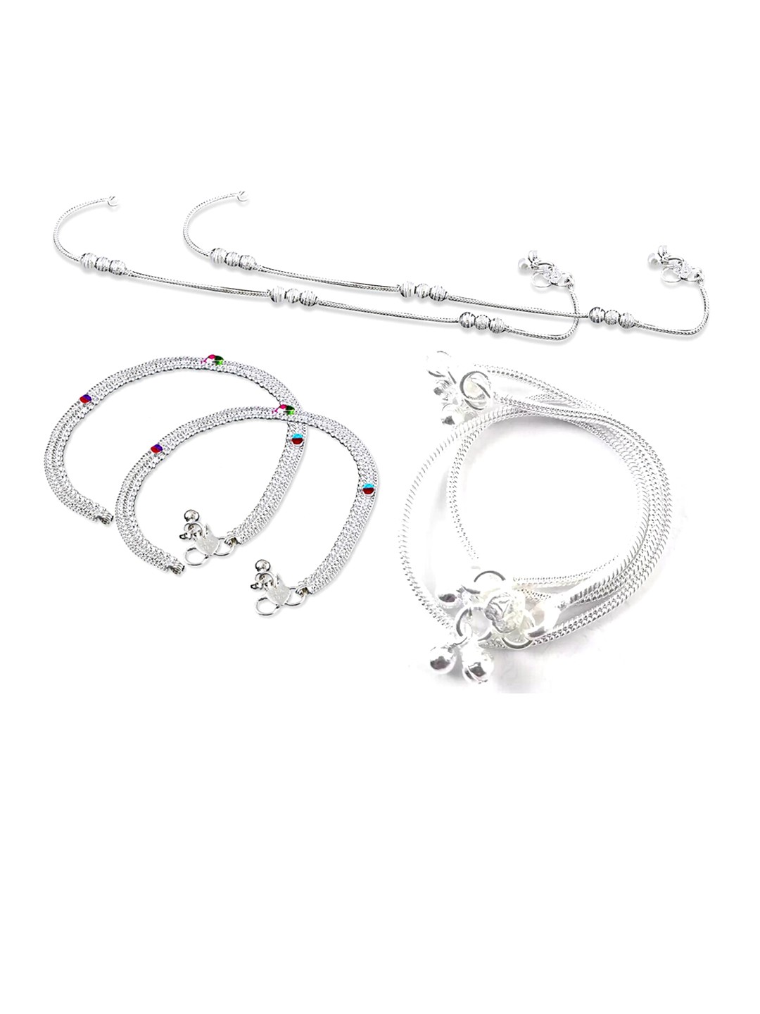 

RUHI COLLECTION Set Of 3 Silver-Plated Beaded Anklets