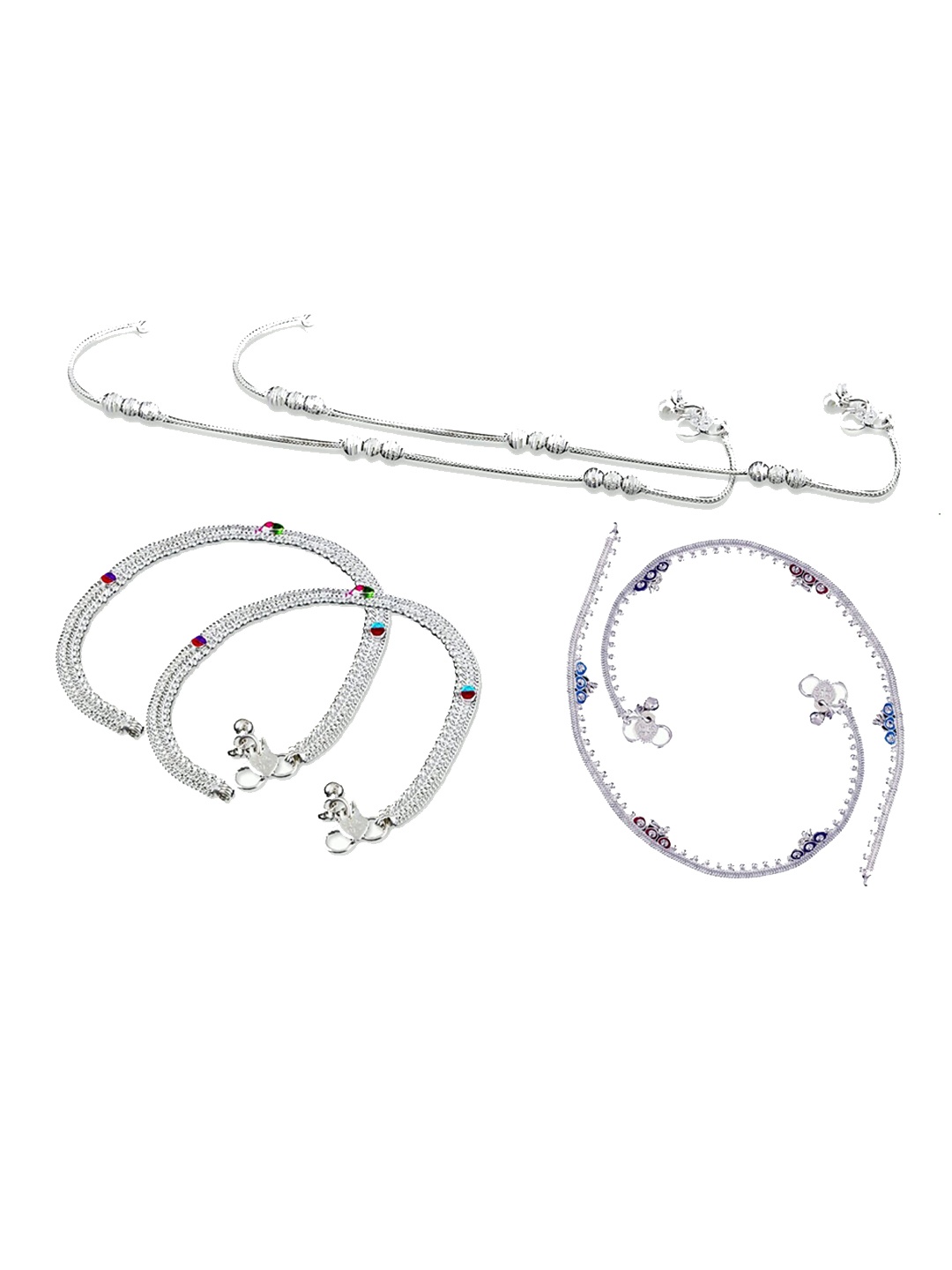 

RUHI COLLECTION Set Of 3 Silver-Plated Beaded Anklets