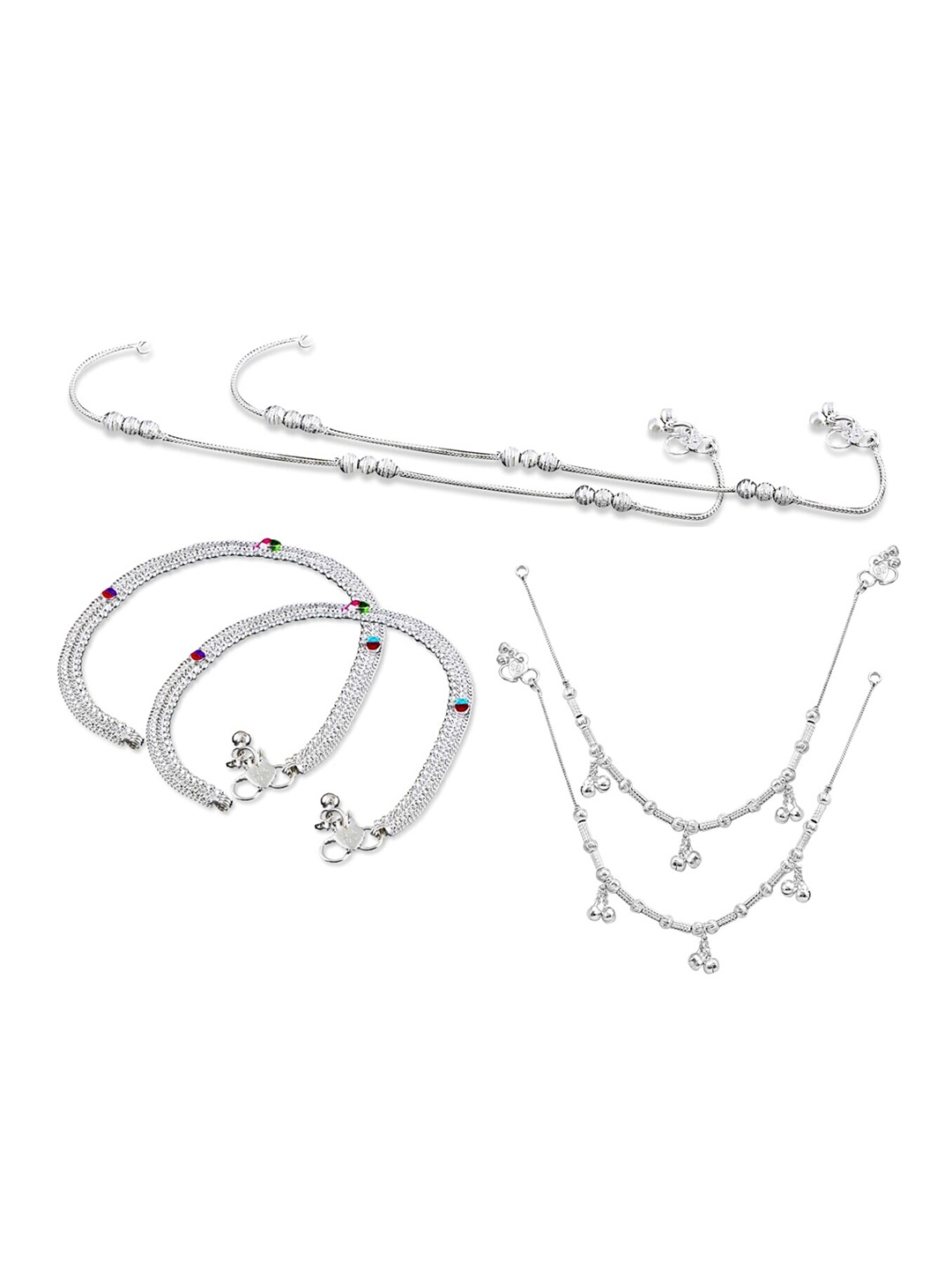 

RUHI COLLECTION Set Of 3 Silver-Plated Beaded Anklets
