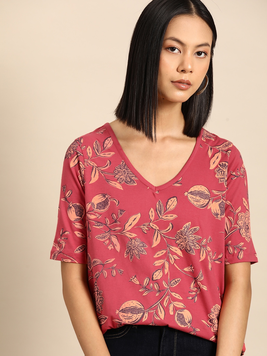 

all about you Floral Print Cotton Top, Coral
