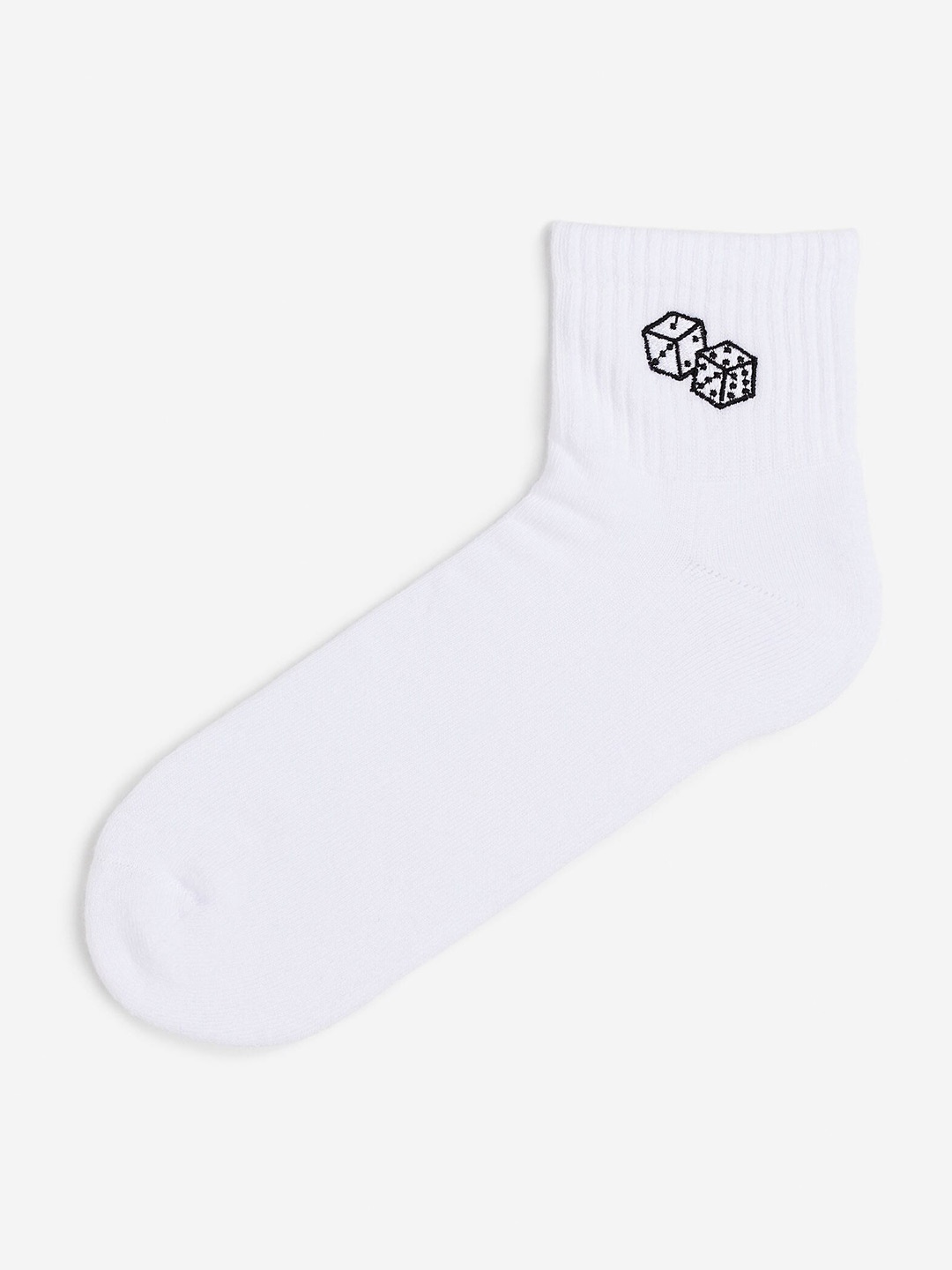 

H&M Men Embroidery-Motif Socks, White
