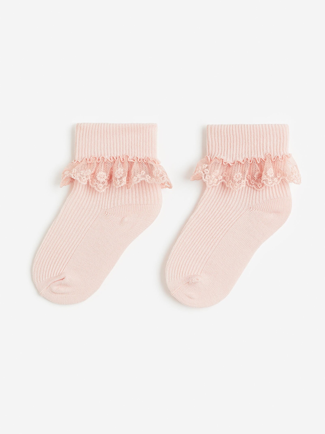 

H&M Girls 2-Pack Lace-Trimmed Socks, Pink