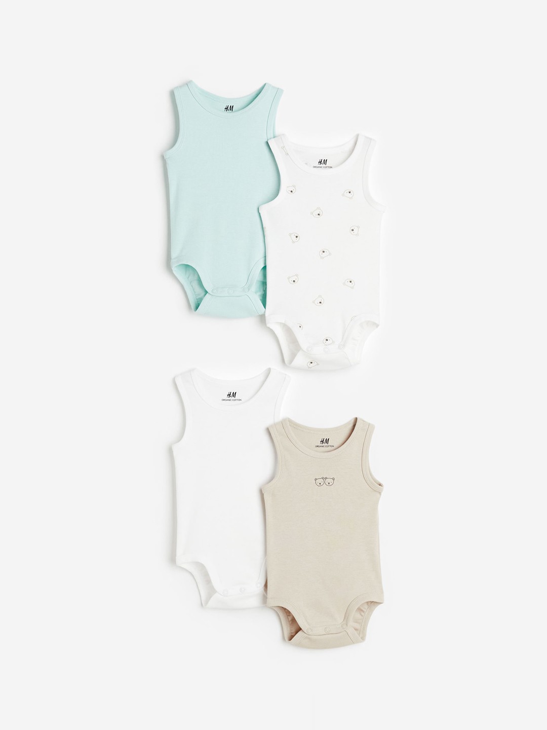 

H&M Infant Boys 4-Pack Sleeveless Cotton Bodysuits, Beige
