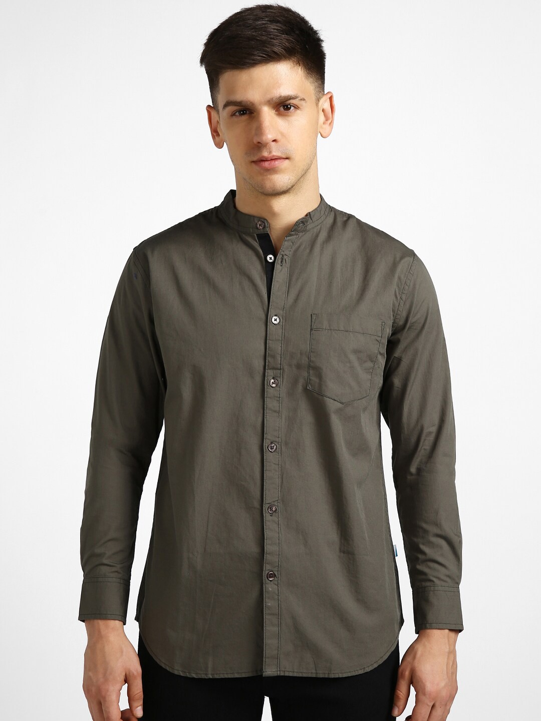

Urbano Fashion Mandarin Collar Slim Fit Casual Pure Cotton Shirt, Charcoal