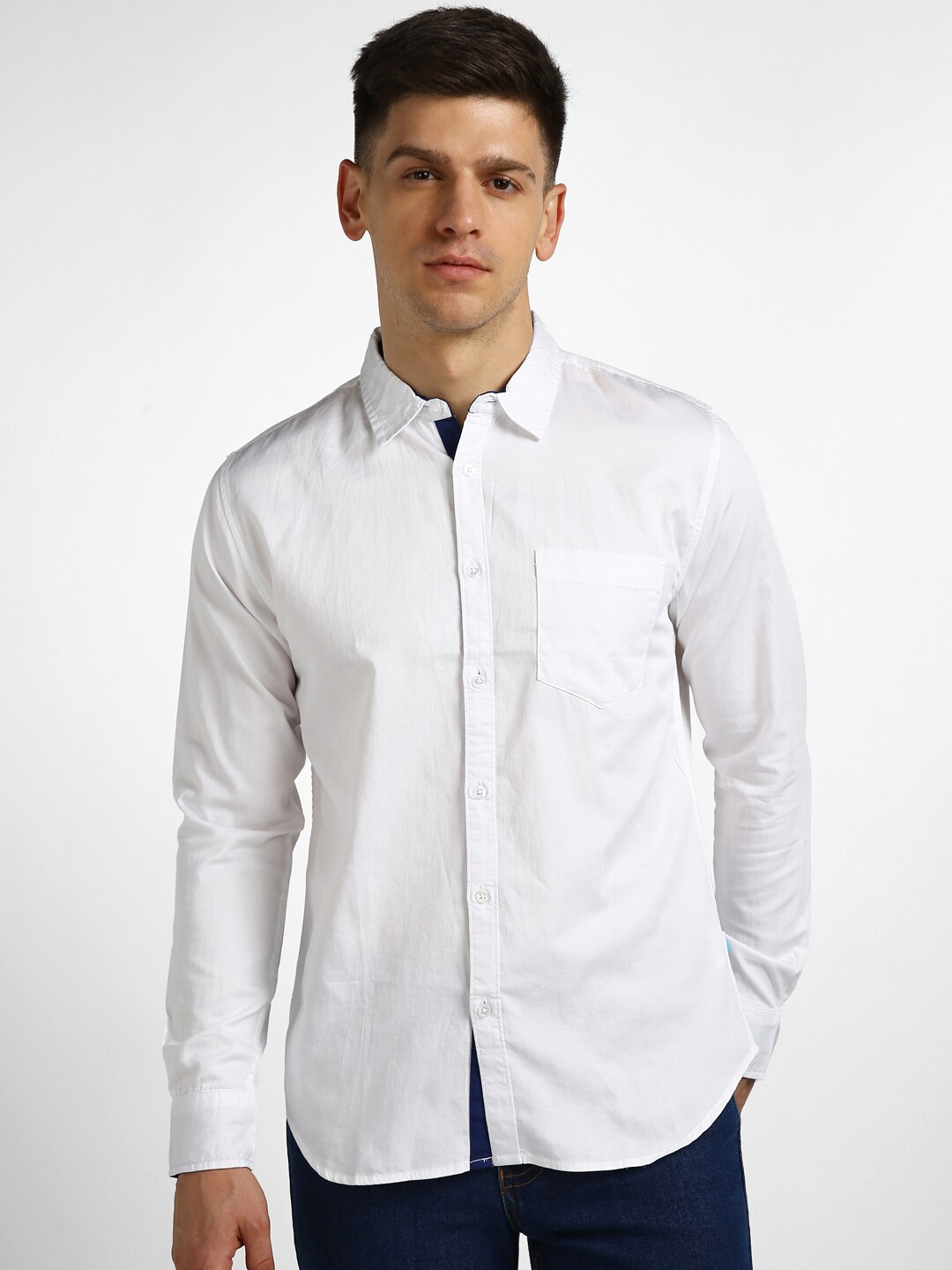 

Urbano Fashion Spread Collar Slim Fit Casual Cotton Shirt, White