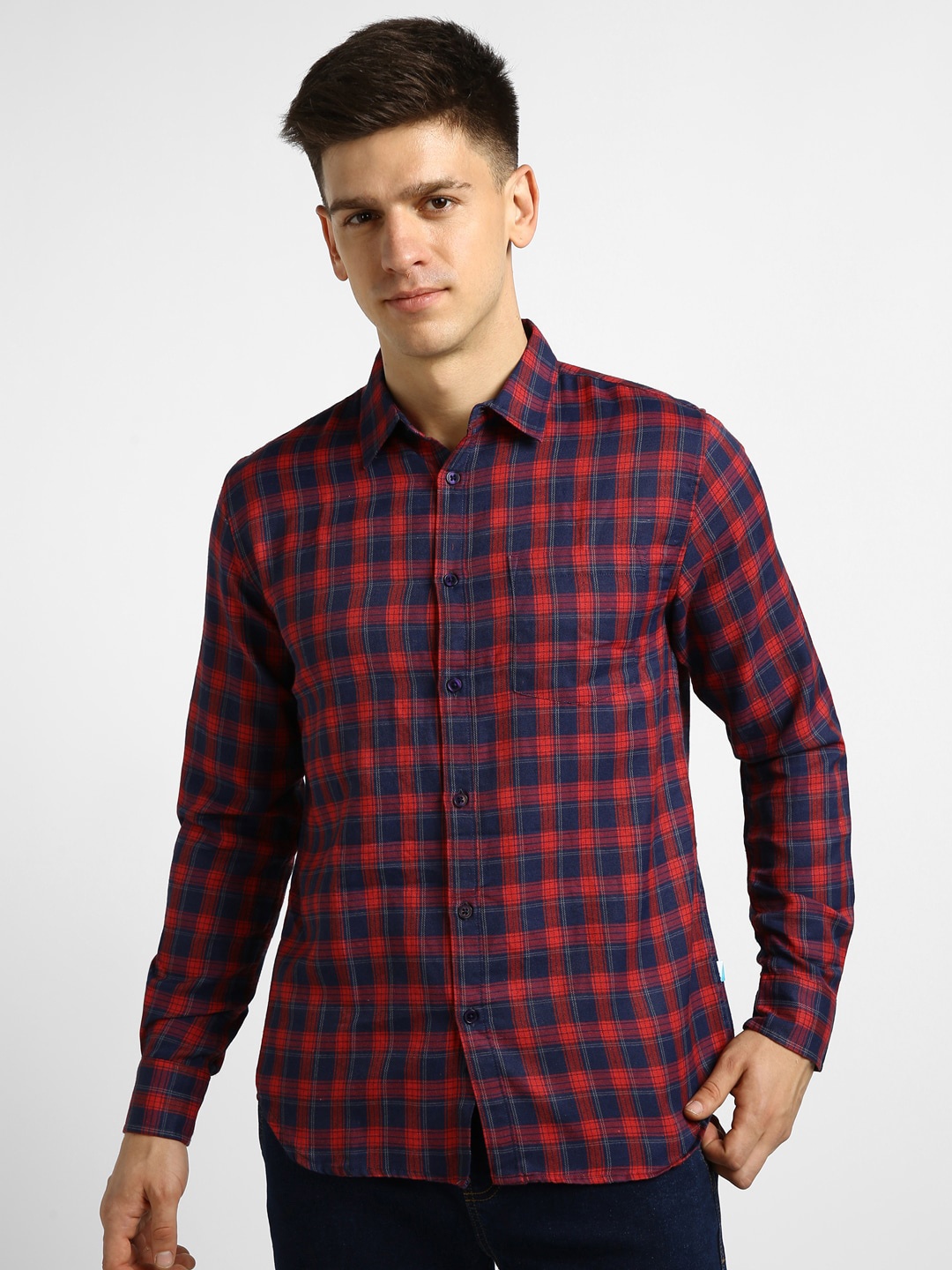 

Urbano Fashion Slim Fit Buffalo Checked Casual Shirt, Red