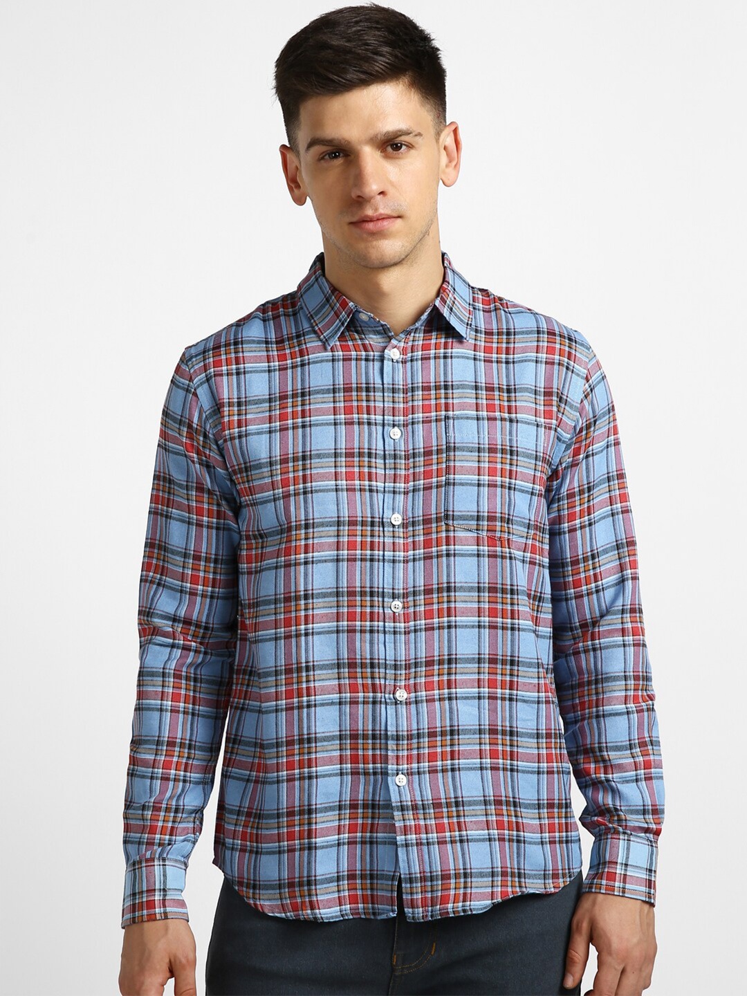 

Urbano Fashion Tartan Checked Slim Fit Casual Shirt, Blue