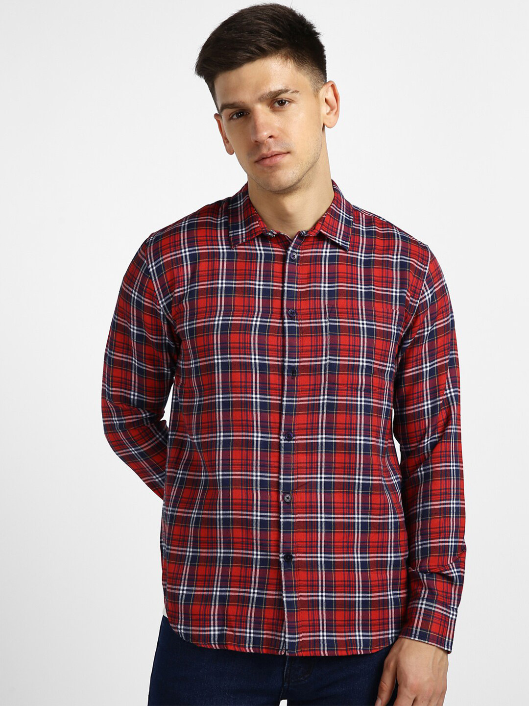 

Urbano Fashion Tartan Checked Slim Fit Casual Shirt, Red