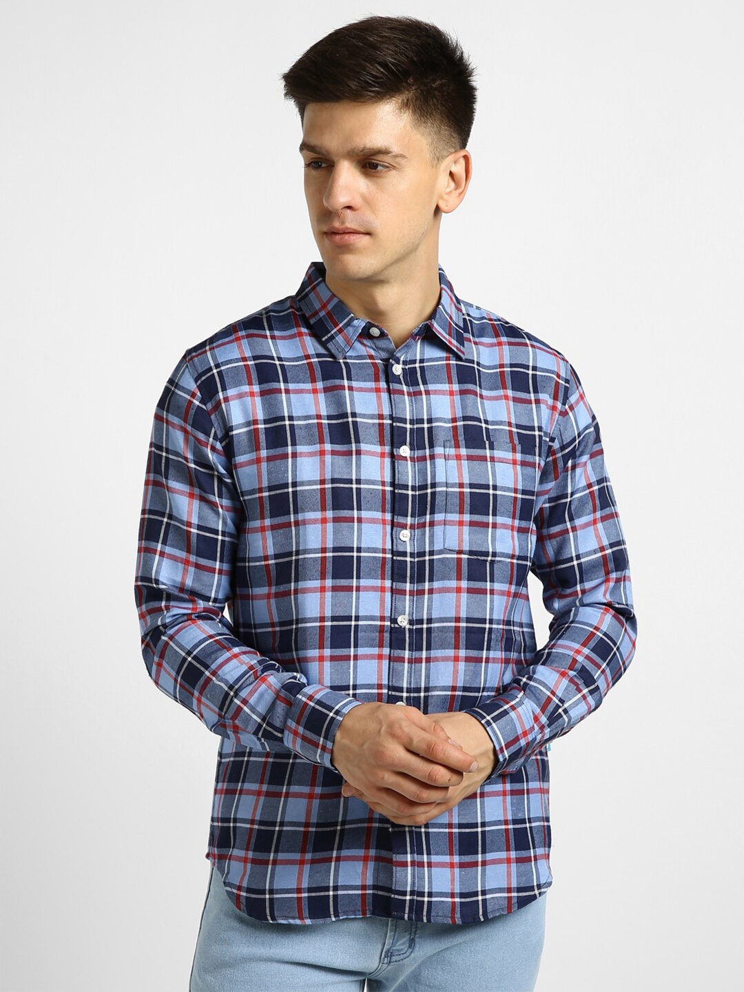 

Urbano Fashion Tartan Checked Slim Fit Casual Shirt, Blue