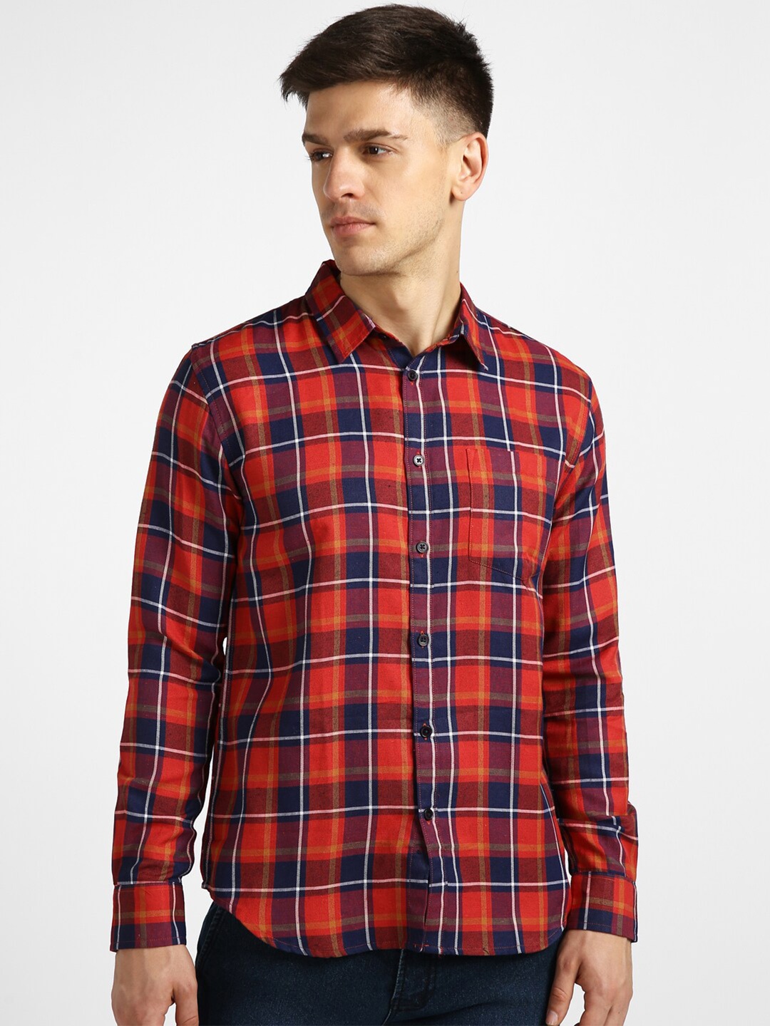 

Urbano Fashion Tartan Checked Slim Fit Casual Shirt, Orange