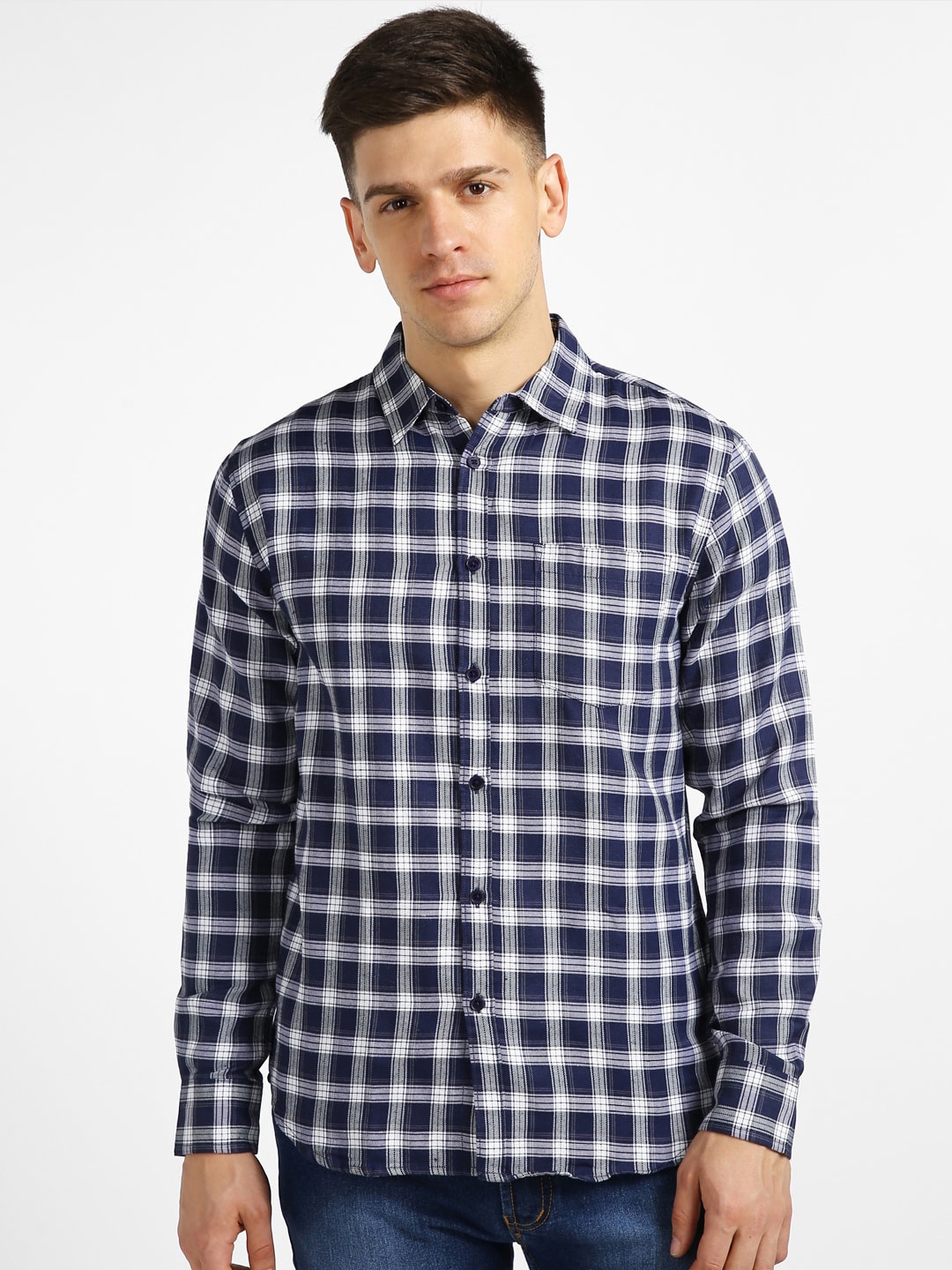 

Urbano Fashion Tartan Checked Slim Fit Casual Shirt, Blue