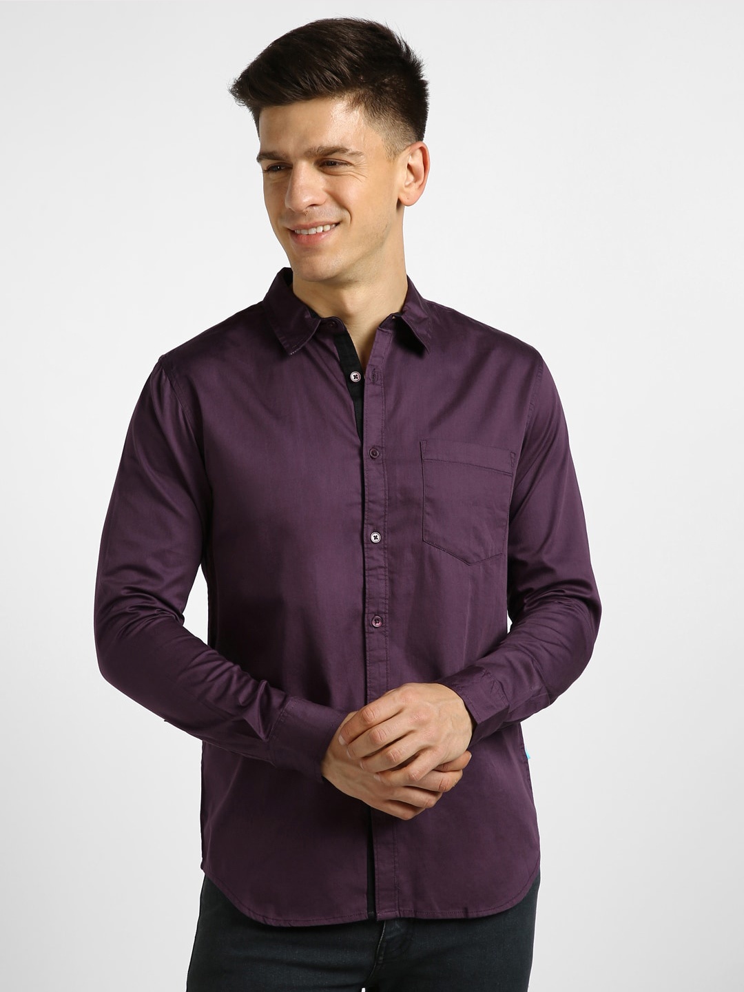 

Urbano Fashion Spread Collar Slim Fit Casual Shirt, Purple