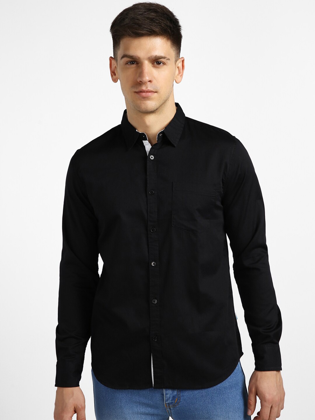 

Urbano Fashion Spread Collar Slim Fit Casual Shirt, Black