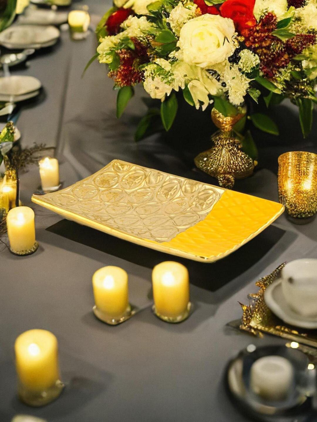 

Athome by Nilkamal Gold Polka Dot Rectangular Platter, Mustard