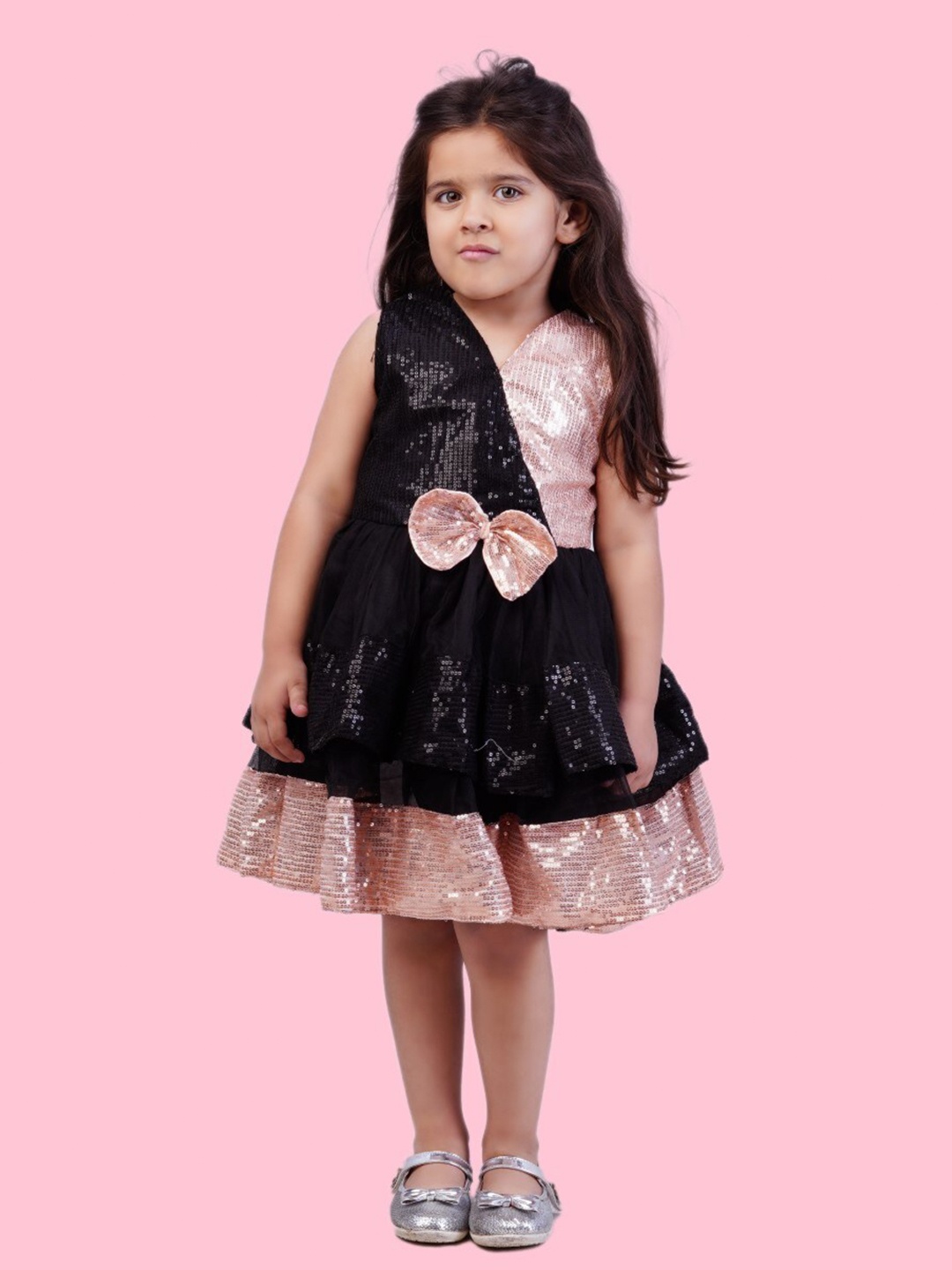 

Bella Moda Girls Sequinned Embellished Fit & Flare Dress, Peach