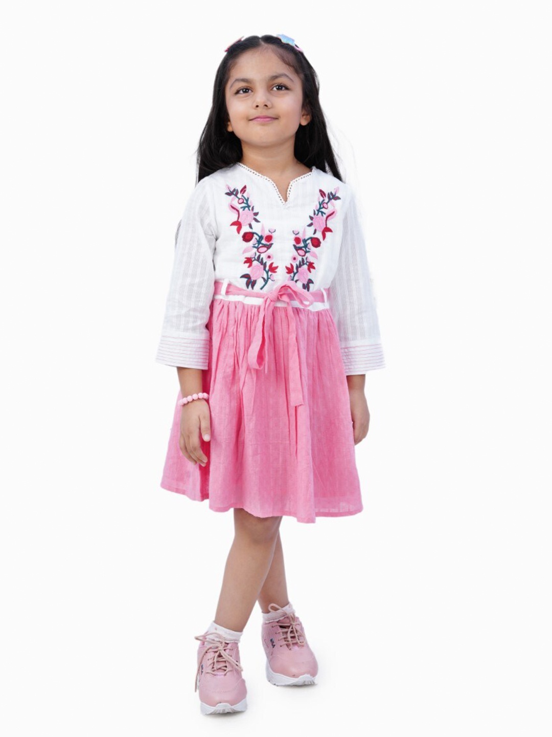 

Bella Moda Floral Embroidered Fit & Flare Pure Cotton Dress, White