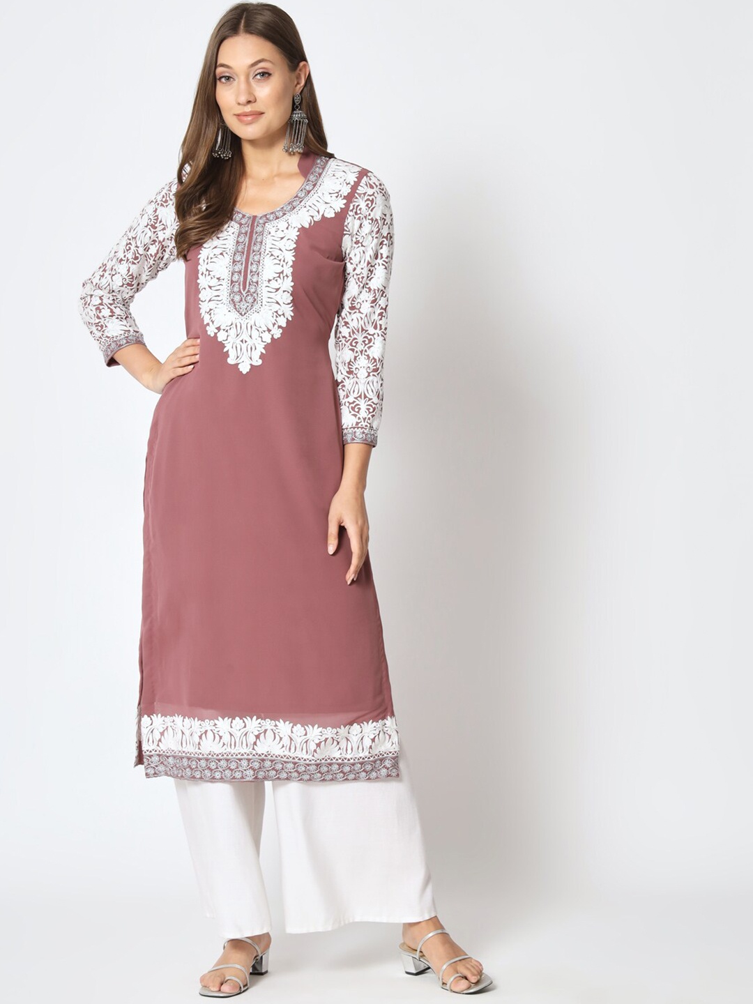

Zamour Floral Embroidered Unstitched Dress Material, Mauve