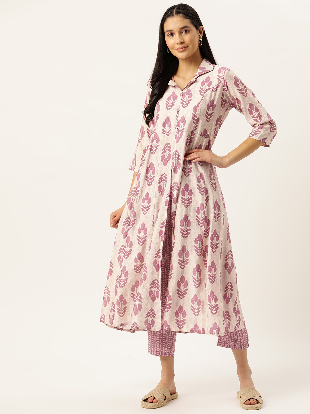 

DIVYANK Women Floral Printed Regular Kurta with Palazzos, Beige