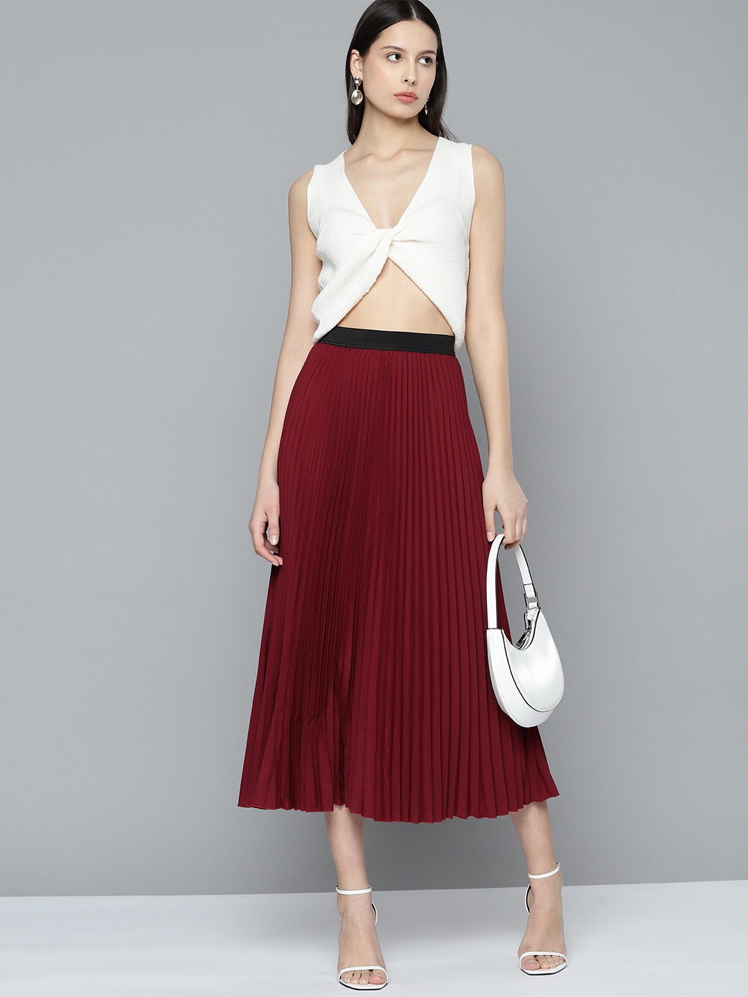 

Chemistry Accordion Pleat Maxi Flared Skirt, Maroon