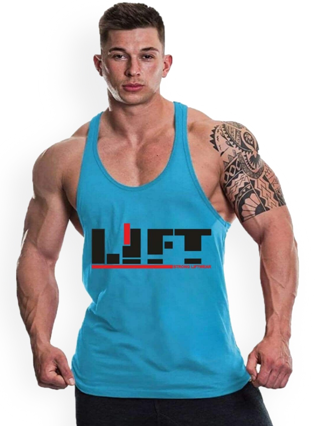 

MASCARI Typography Printed Anti-Microbial Gym Vests, Blue